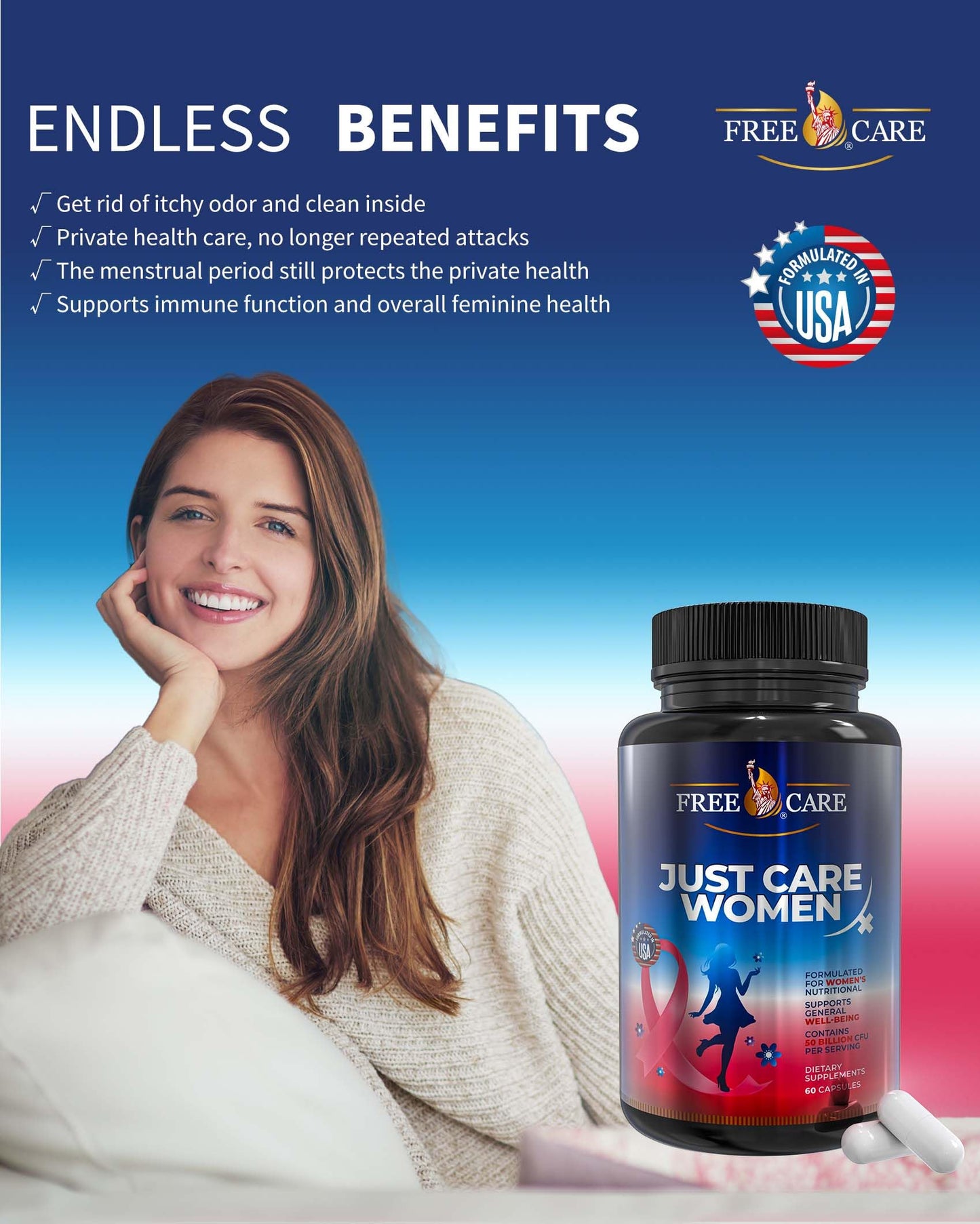 FreeCare Probiotics for Women 50 Billion CFU 8 Strains, 60 Capsules