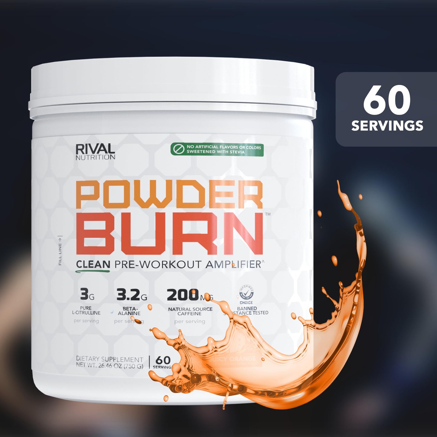 Rival Nutrition Burn Pre-Workout Energy Powder, Juicy Orange, 60 Servings