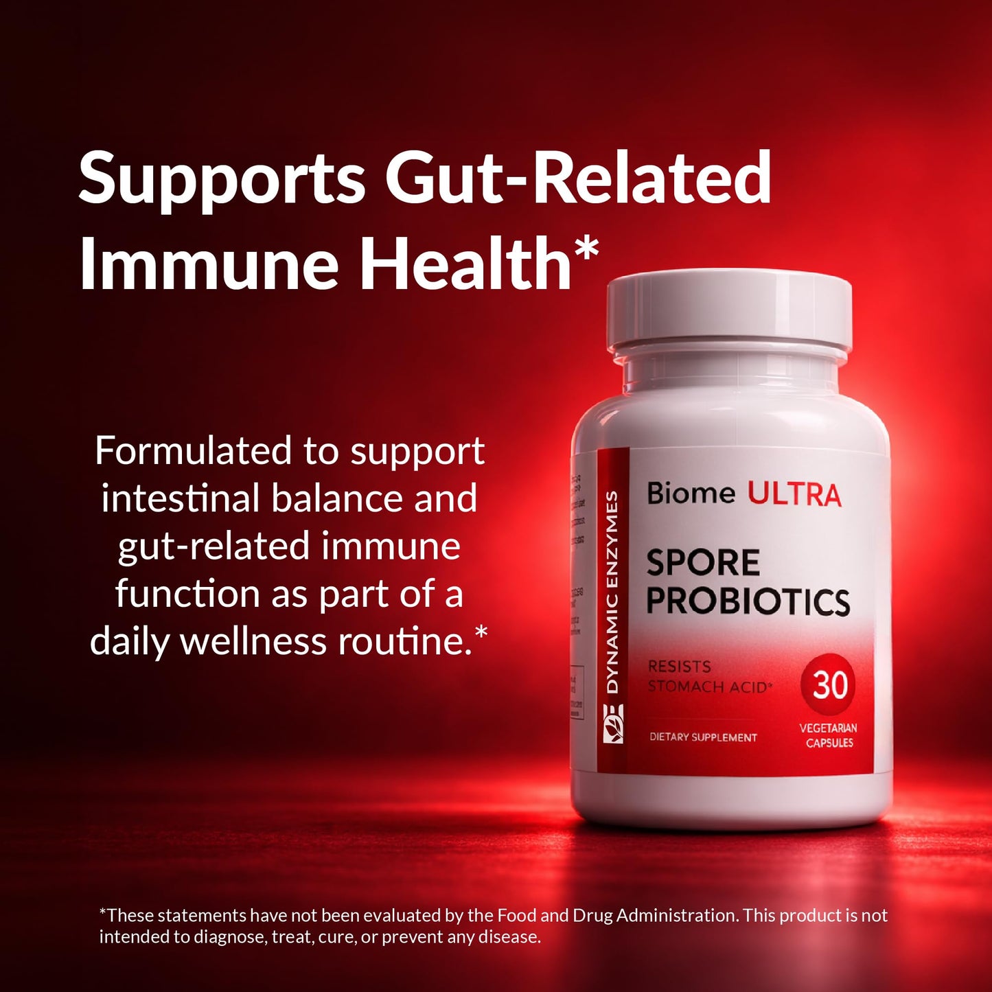Dynamic Enzymes Biome Ultra Spore Probiotic + Prebiotic FOS (ProbioSEB CSC3) – 5 Billion CFU Per Capsule – Bacillus Coagulans, Subtilis & Clausii – Shelf-Stable Daily Probiotic for Gut & Microbiome Support, 30 Capsules