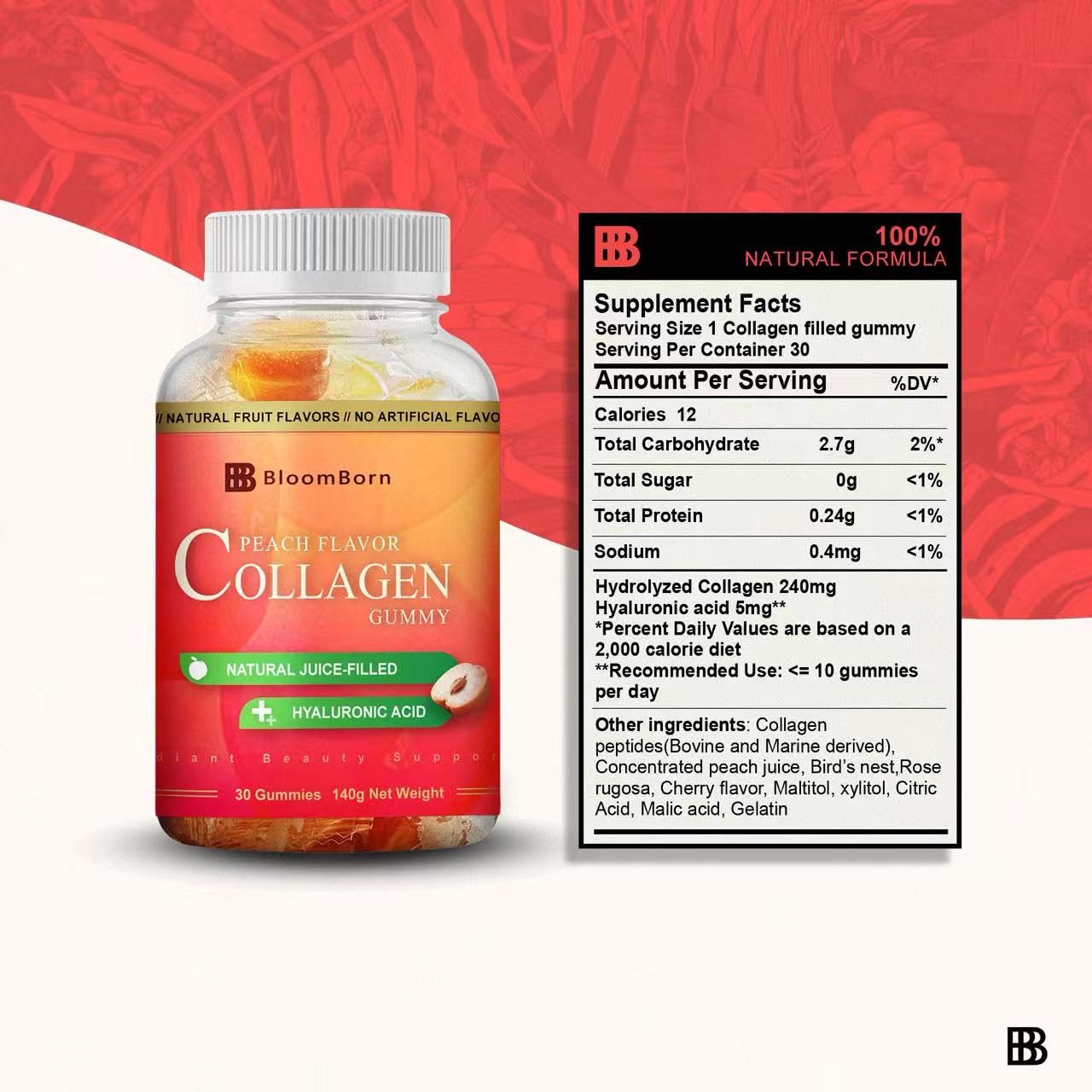 BloomBorn Collagen Gummy Peach Flavor - 30 Gummies