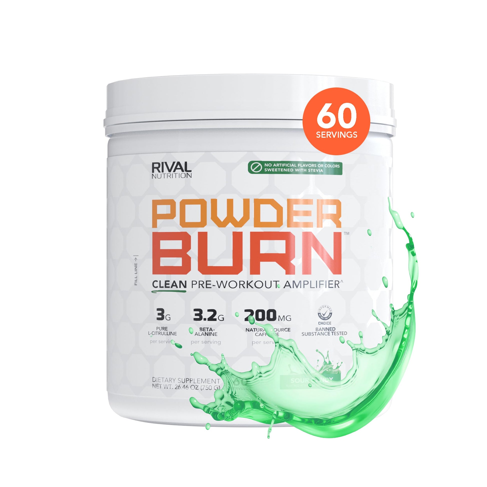 RIVAL NUTRITION Powder Burn Pre-Workout Energy Powder for Men and Women Sour Candy, 60 Servings