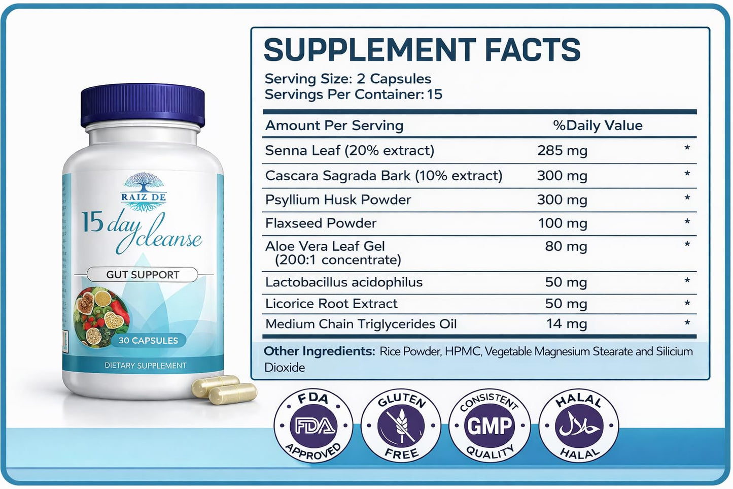 Raiz DE 15-Day Digestive Detox Gut Cleanse Capsule 30 Count
