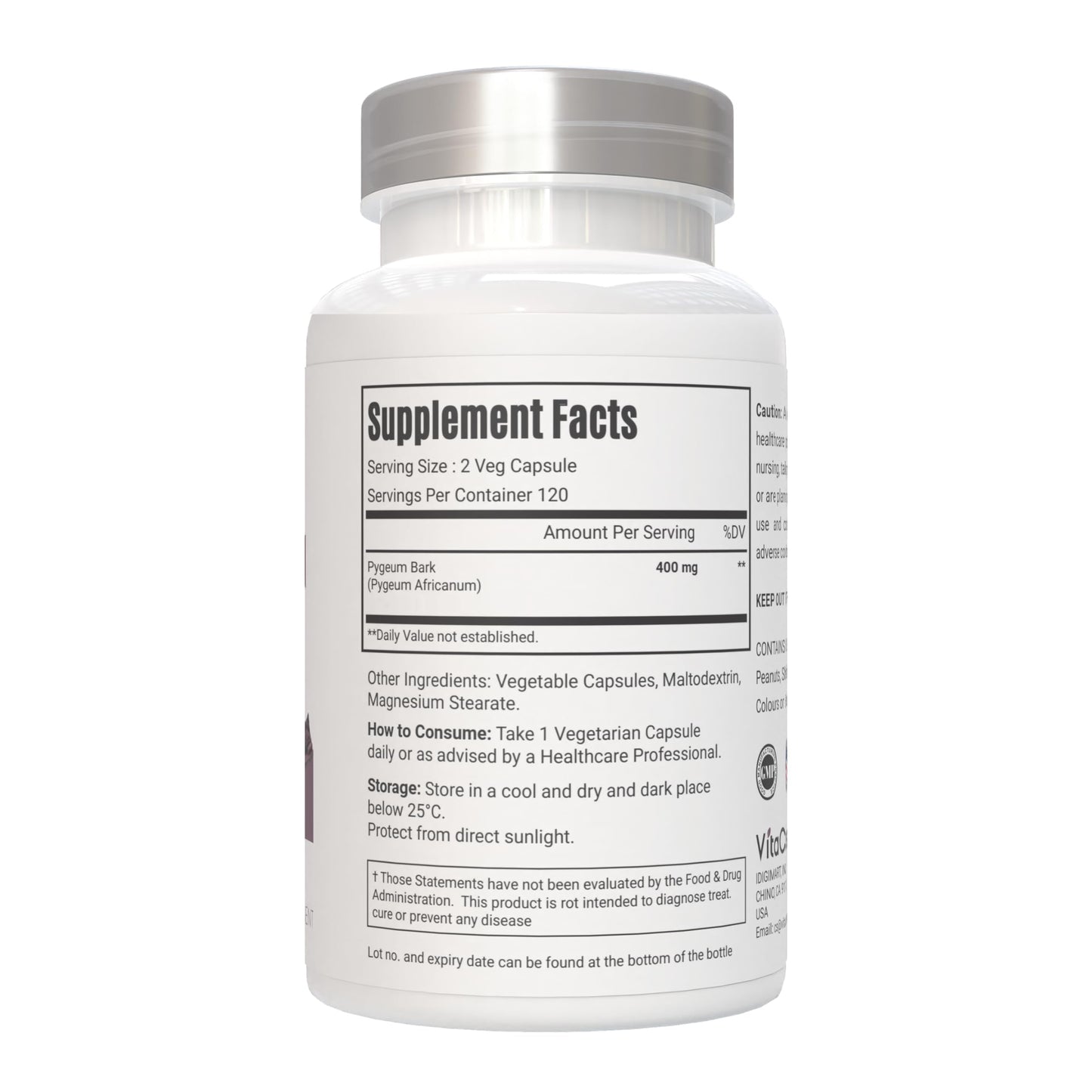 VitaCosmoX Pygeum Africanum Supplement Capsules, 240 Veggie Capsules