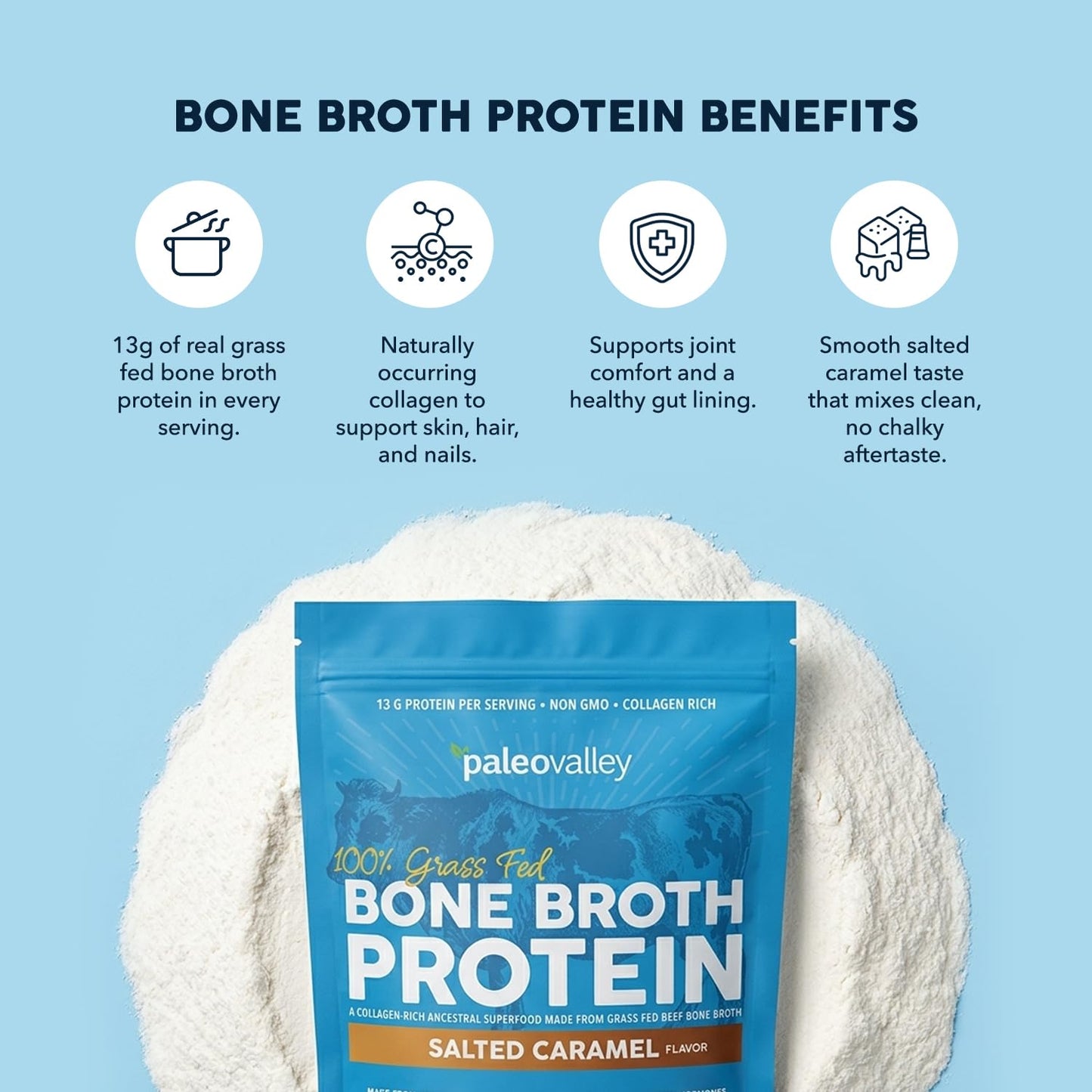 Paleovalley 100% Grass Fed Beef Bone Broth Protein Powder 20.16 oz