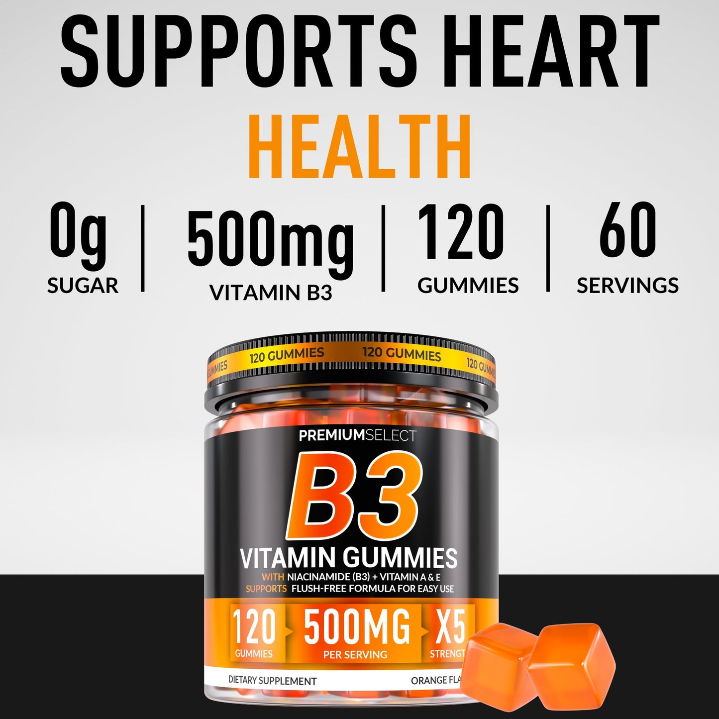 Premium Select Nutrition Vitamin B3 Gummies Niacinamide 500mg – 120 Vegan Gummies