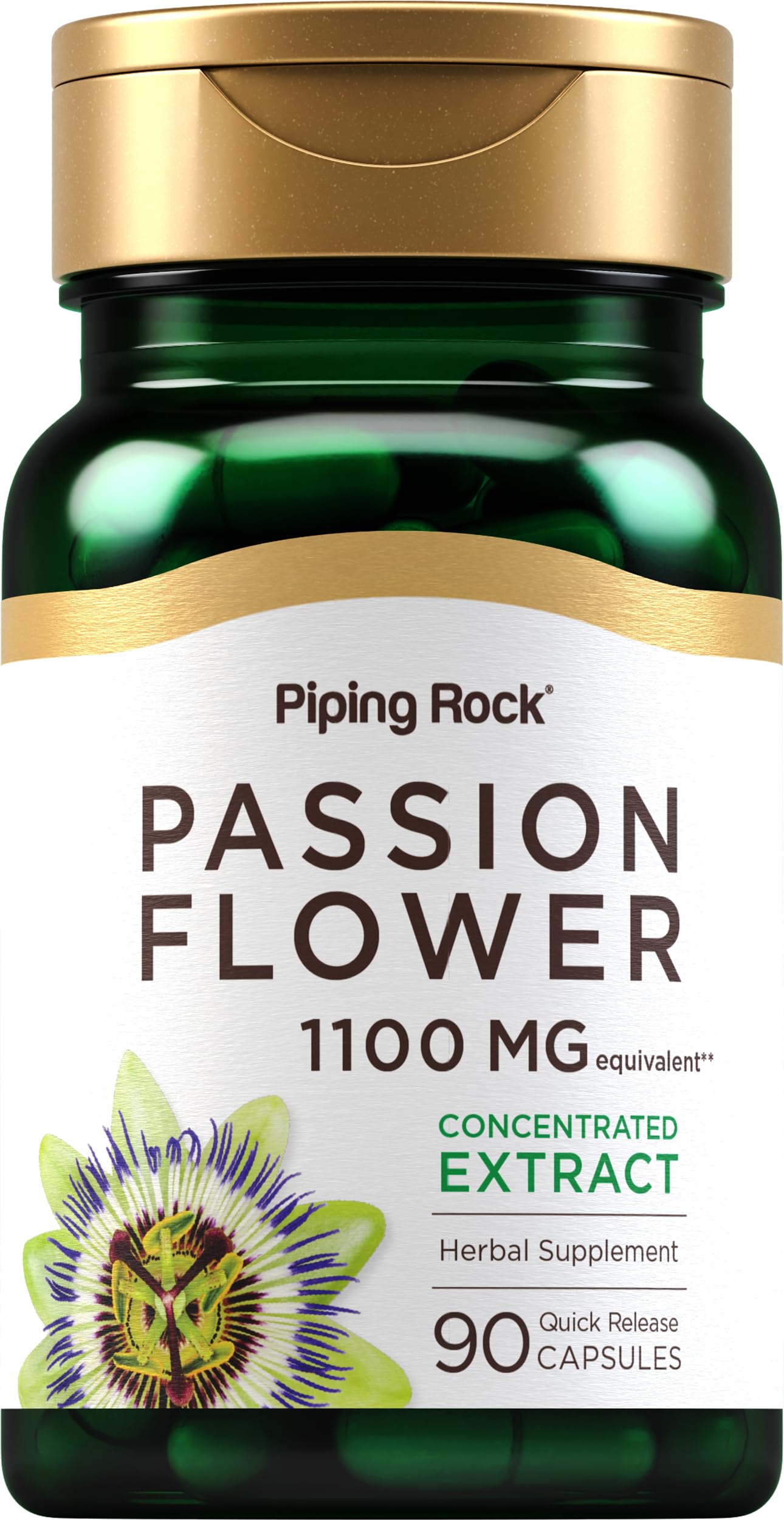 Piping Rock Passion Flower 1100 mg Capsules, 90 Count