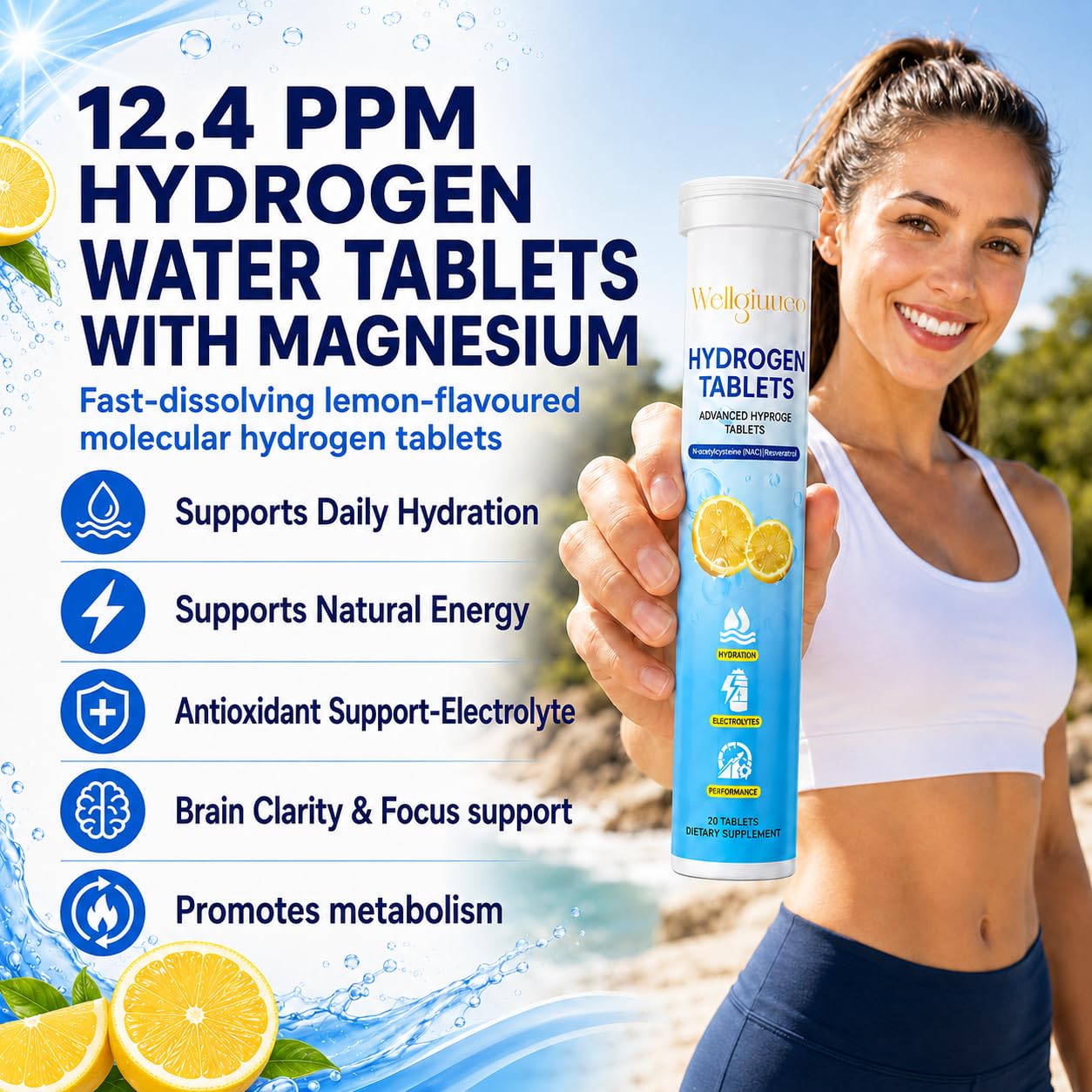 Wellgiuueo Hydrogen Water Tablets with Magnesium, 40 Count