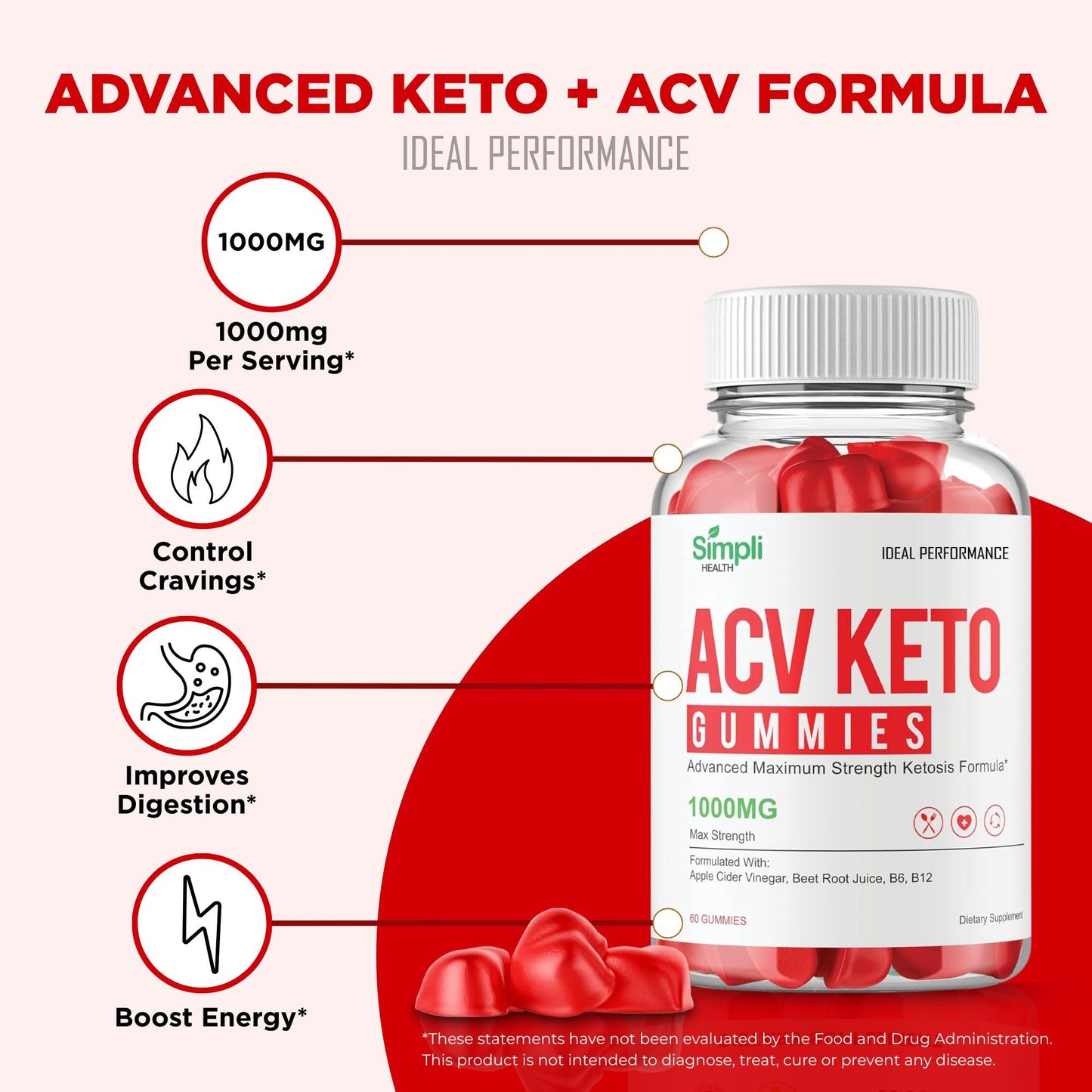 IDEAL PERFORMANCE Simpli ACV Keto Gummies Extra Strength Gummy, 2-Pack