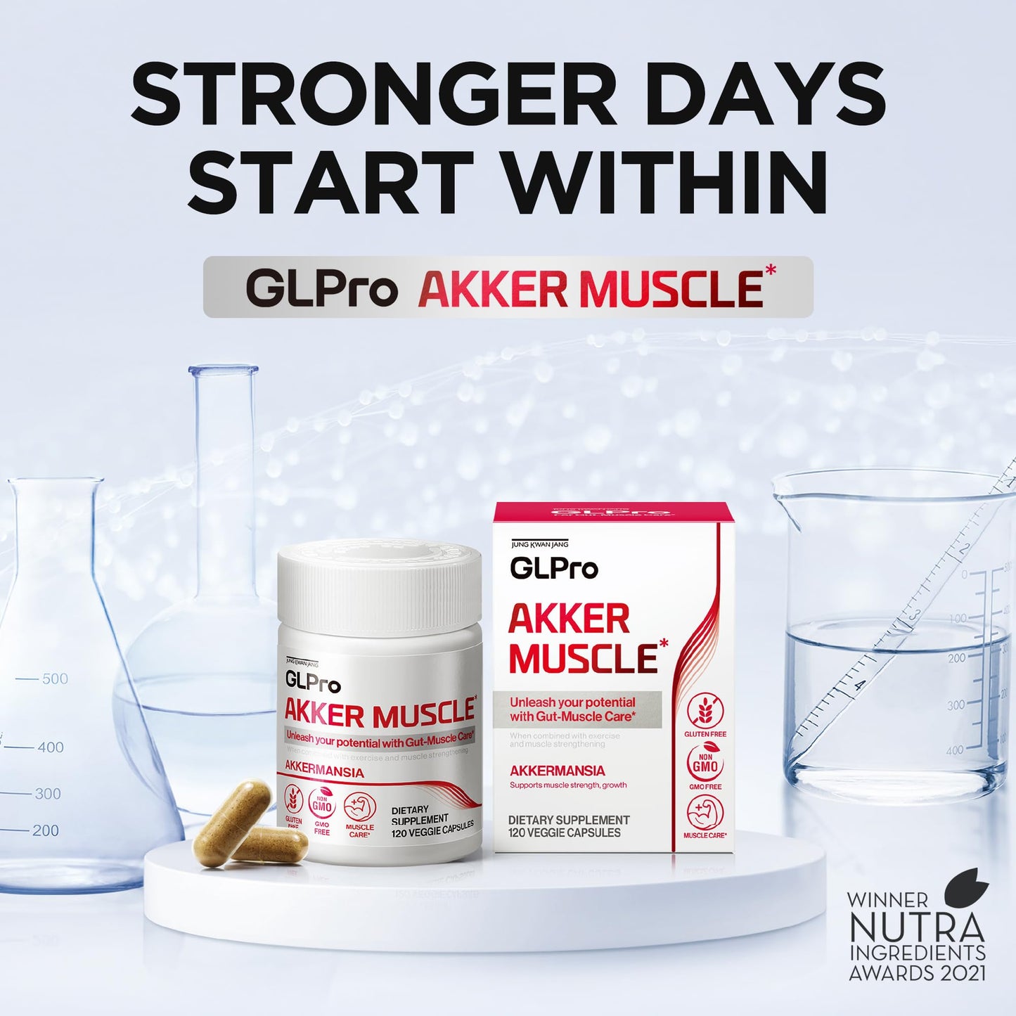 JUNG KWAN JANG GLPro-Akker Muscle Prebiotics with 10 Billion Cells Akkermansia & Korean Red Ginseng Powder for Gut-Muscle Strength & Microbiome Balance, 120 Capsules