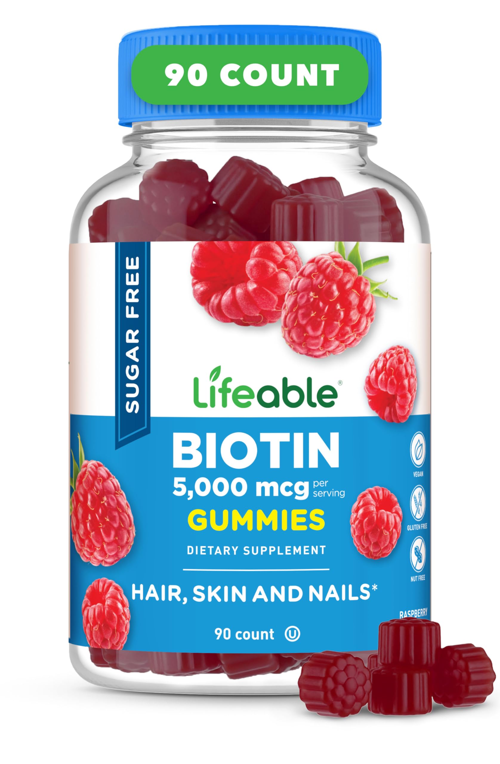 Lifeable Biotin Gummies 5000mcg Vitamin B7 Sugar Free, 90 Gummies