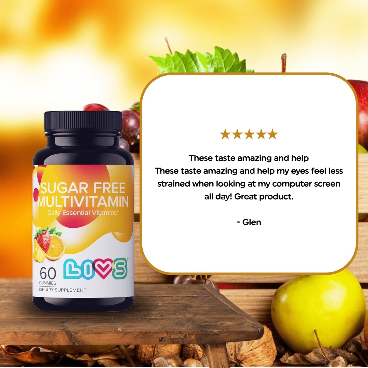 LIVS Sugar Free Multivitamin Gummies – Vegan Gummy Vitamin with A, C, D, B-Complex (B3, B5, B6, B12), Biotin & Zinc, 1 Count