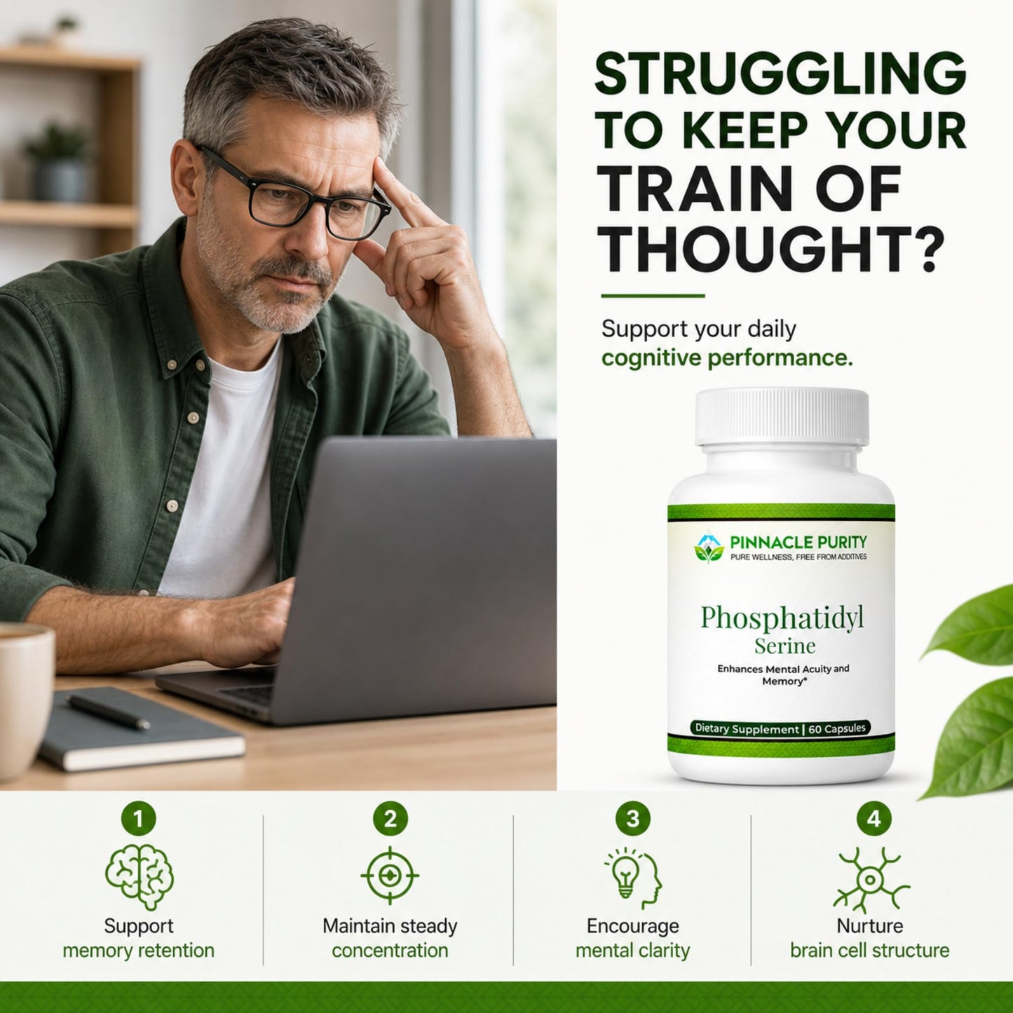 Pinnacle Purity Phosphatidylserine 70mg Veggie Capsule, 60 Count