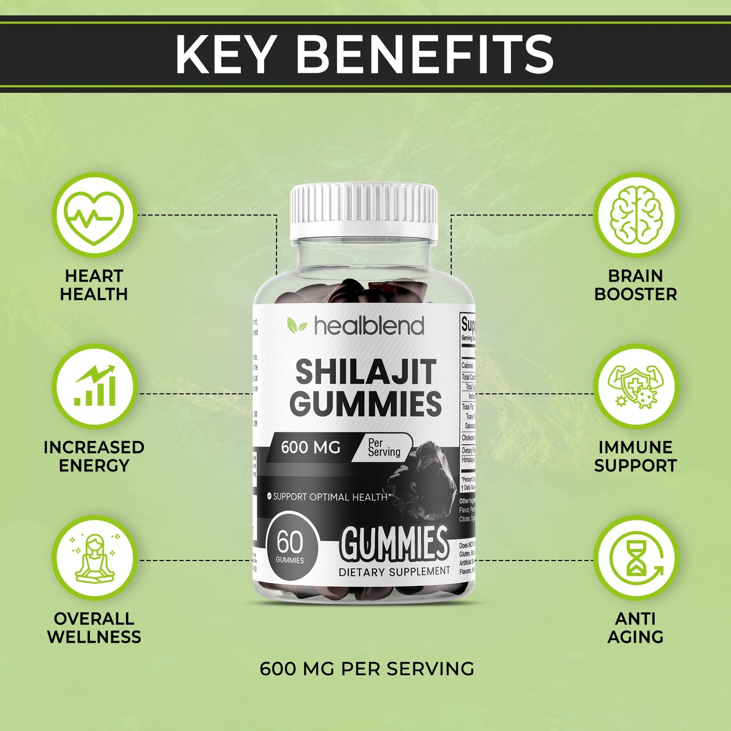 healblend Organic Himalayan Shilajit Gummies 600mg, 60 Gummies