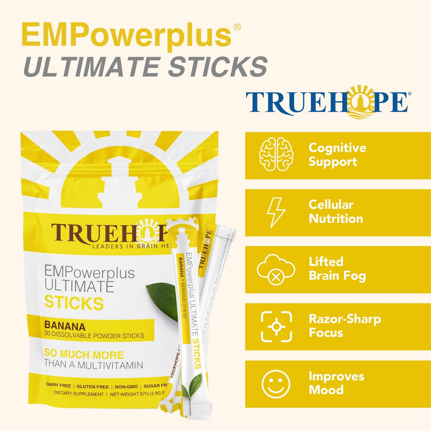 Truehope Multivitamin Nootropic Pouches with Inositol Once-Per-Day EMPowerplus Ultimate Sticks Powder 3.07