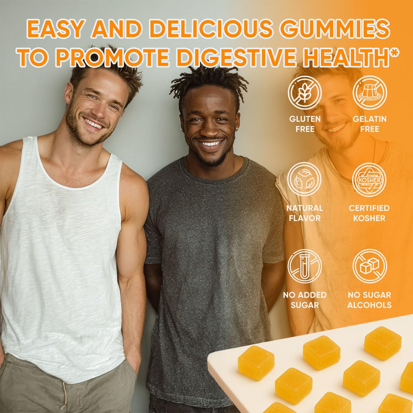 VCFBBG Clean Prebiotic Fiber Gummies for Men, Peach Flavor, Sugar-Free Pre+Probiotic Fiber Gummies, Gut Health & Digestive Support, 4 Gummies