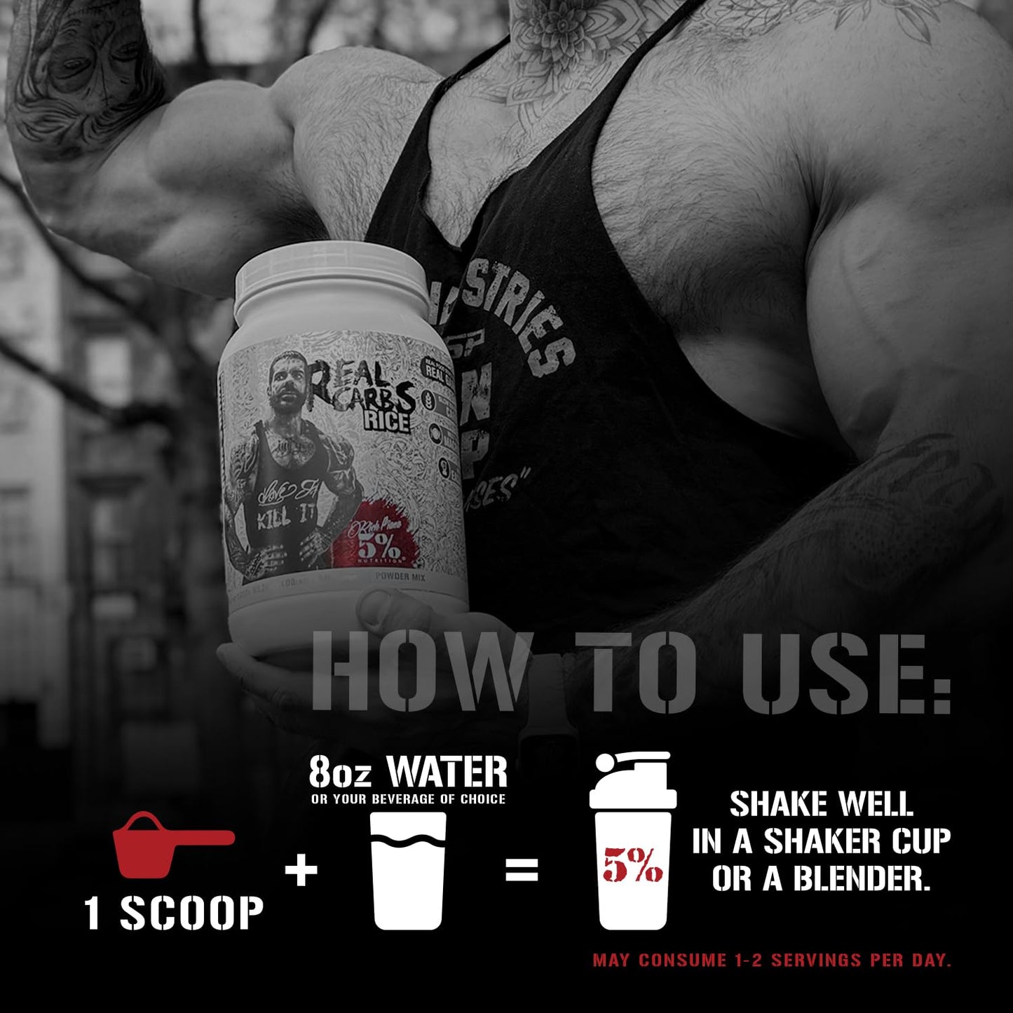 5% Nutrition Rich Piana Real Carbs Rice with Real Food Complex Carbohydrates Powder, 40 Servings