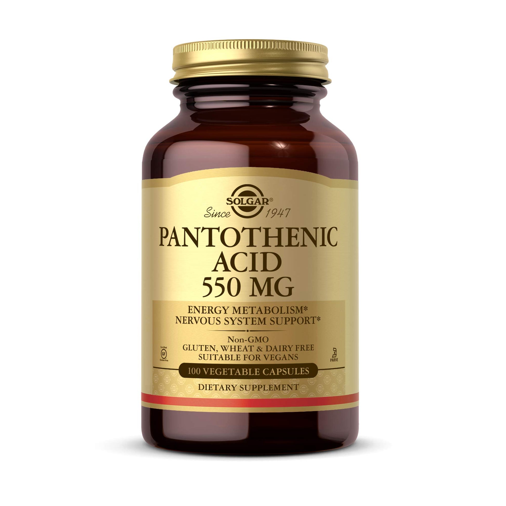 Solgar Pantothenic Acid 550 mg Vegetable Capsules, 100 Count