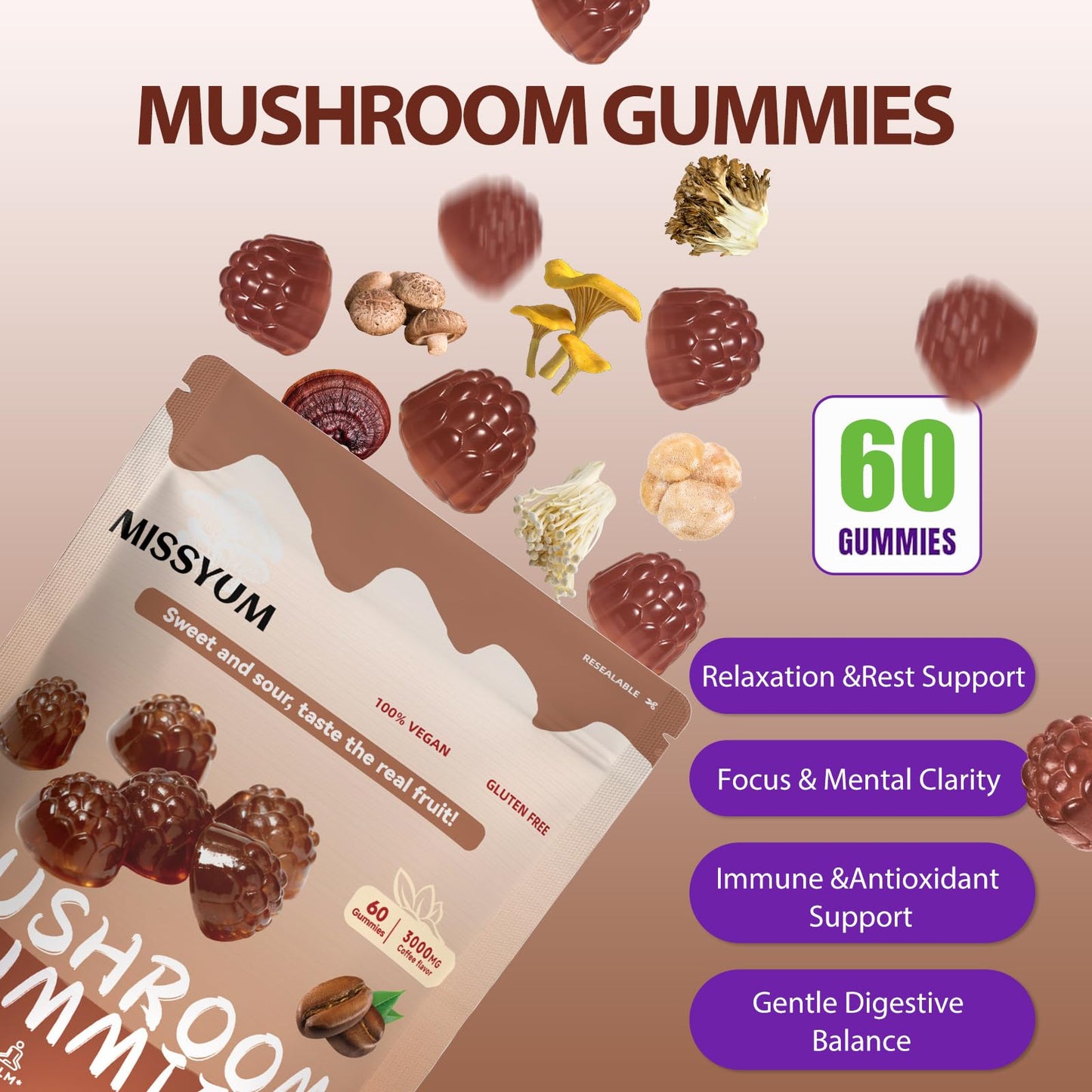 MISSYUM Mushroom Gummies 60 Count