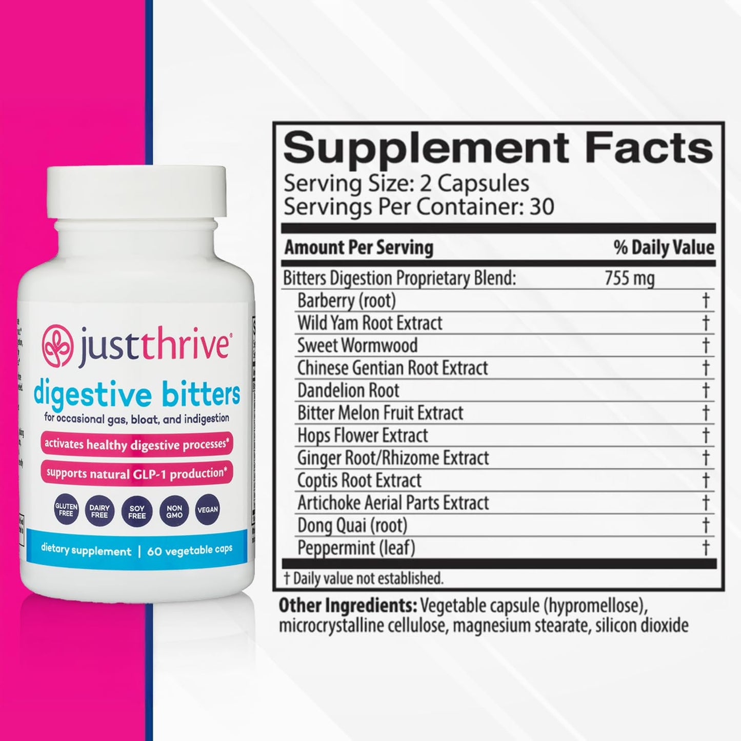 Just Thrive Digestive Bitters Capsules, 60 Count
