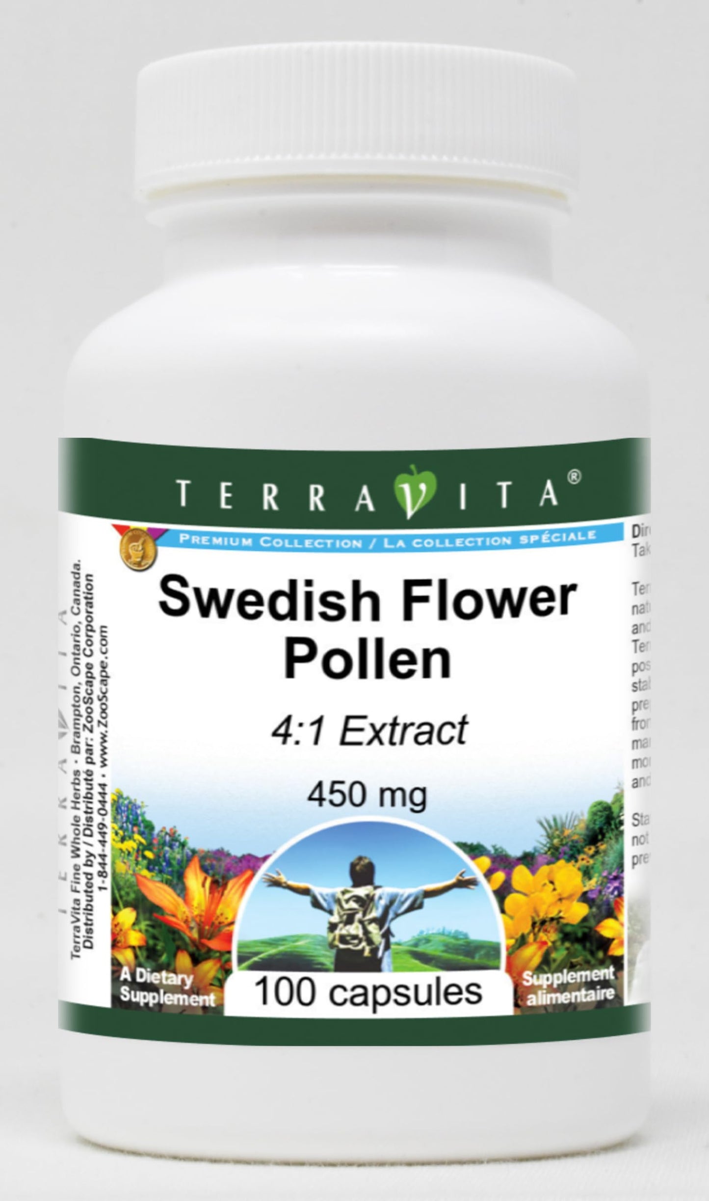 Terravita Swedish Flower Pollen 4:1-450 mg Capsules, 300 Count