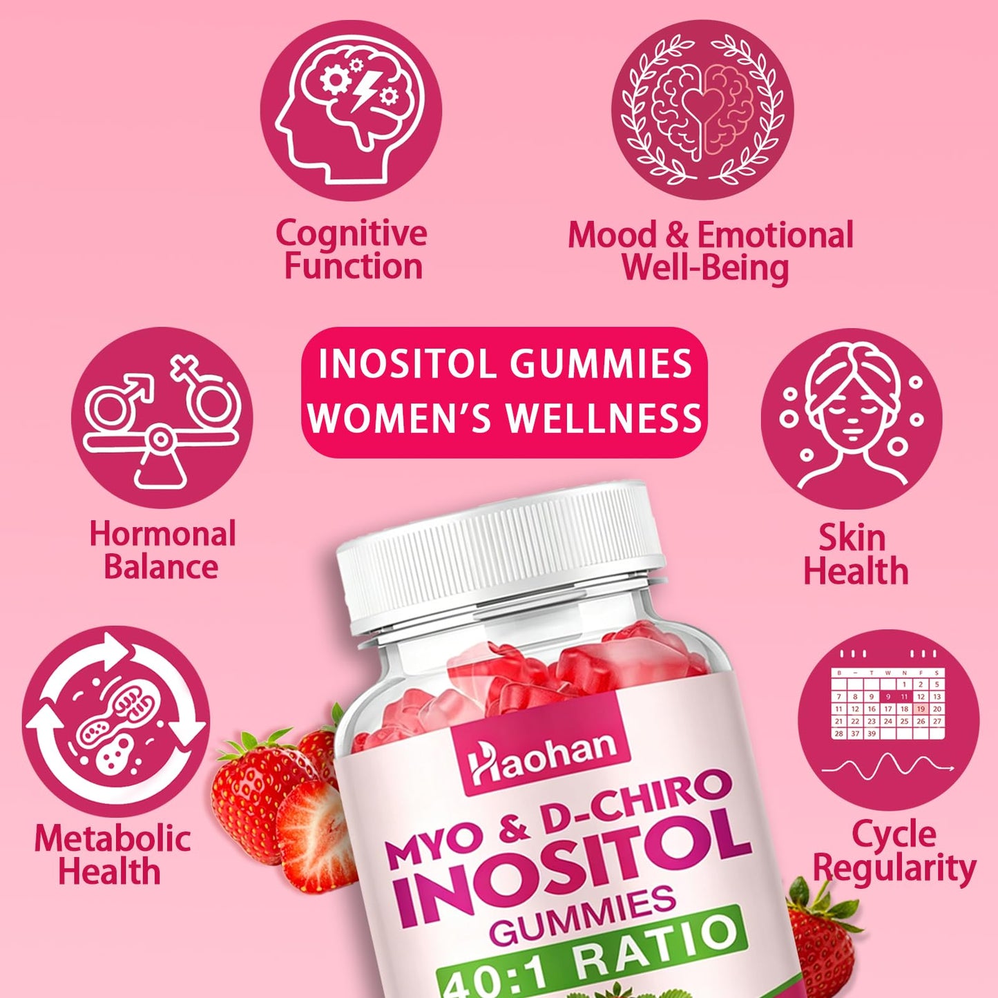 Haohan Myo-Inositol & D-Chiro Inositol Gummies for Female Health, 120 Gummies