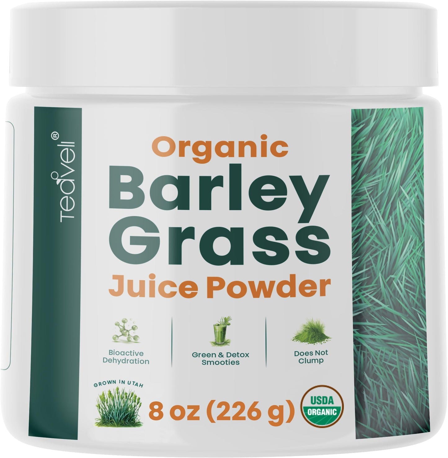 Teaveli Organic Barley Grass Juice Powder, Raw Utah Grown, 8 oz