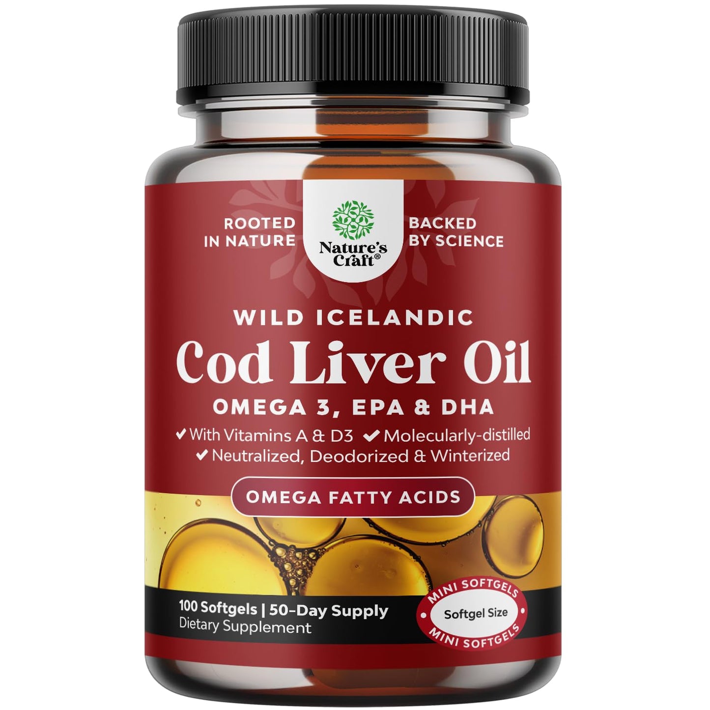 Natures Craft Icelandic Wild-Caught Cod Liver Oil Softgel 100 Count
