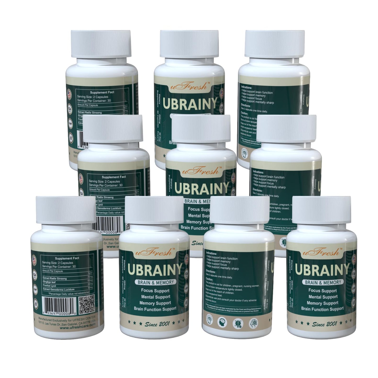 uFresh Ubrainy Brain and Memory Support Capsules, 10 Bottles