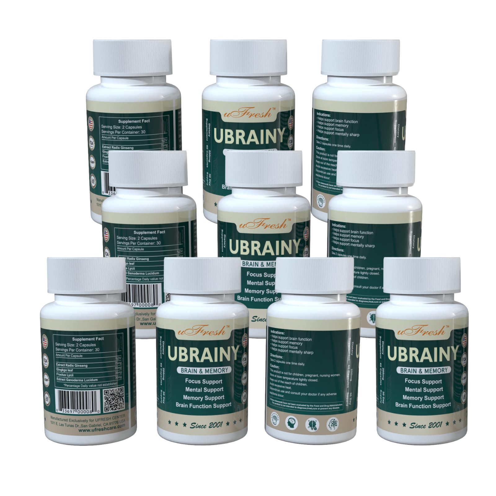 uFresh Ubrainy Brain and Memory Support Capsules, 10 Bottles