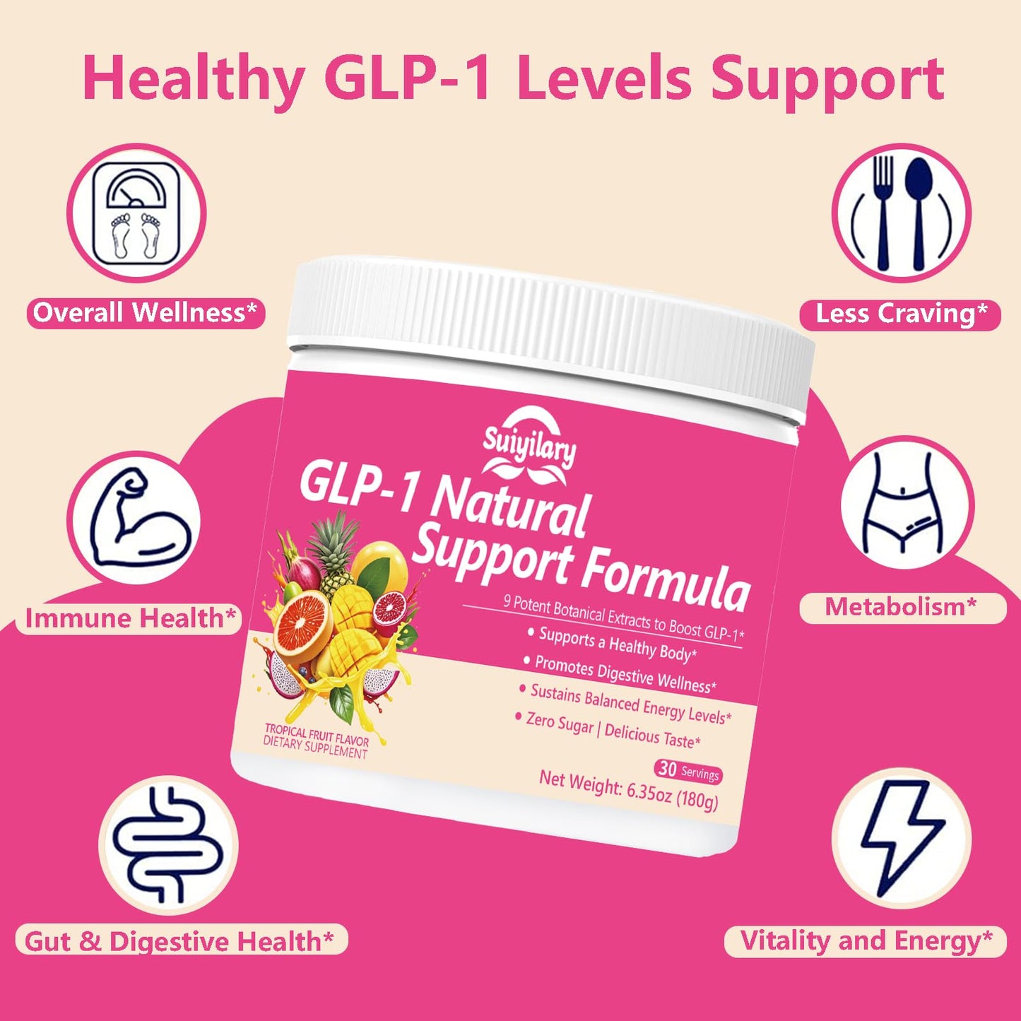 Suiyilary GLP-1 Booster Supplement Powder, 6.35 Ounce