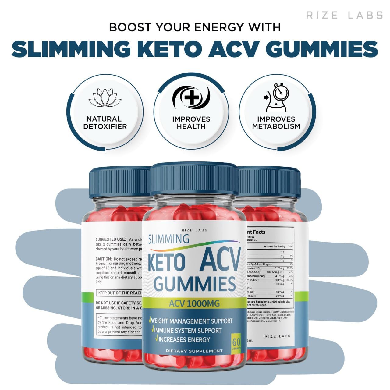 Rize Labs Slimming Keto ACV Gummies for Advanced Weight Loss with Apple Cider Vinegar, 180 Gummies