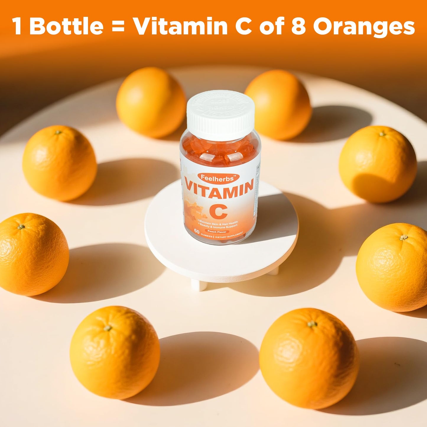 Feelherbs Chewable Vitamin C Gummies 240mg, Natural Orange Flavor, 60 Gummies
