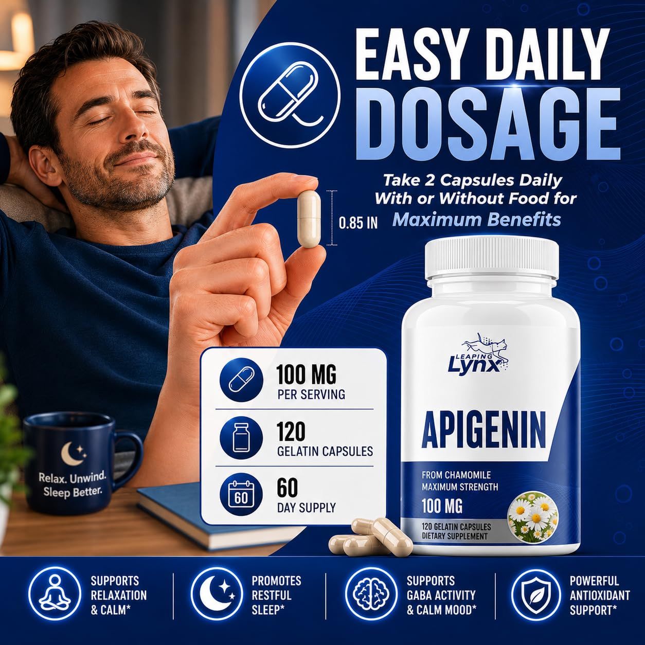 Leaping Lynx Apigenin 100 mg Per Serving (50 mg Per Capsule) Powder 12.5 oz