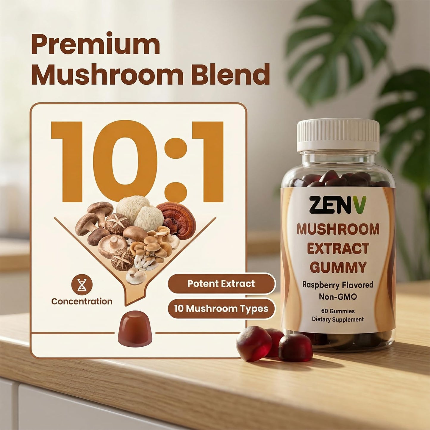 ZENV Mushroom Extract Gummies, 60 Count