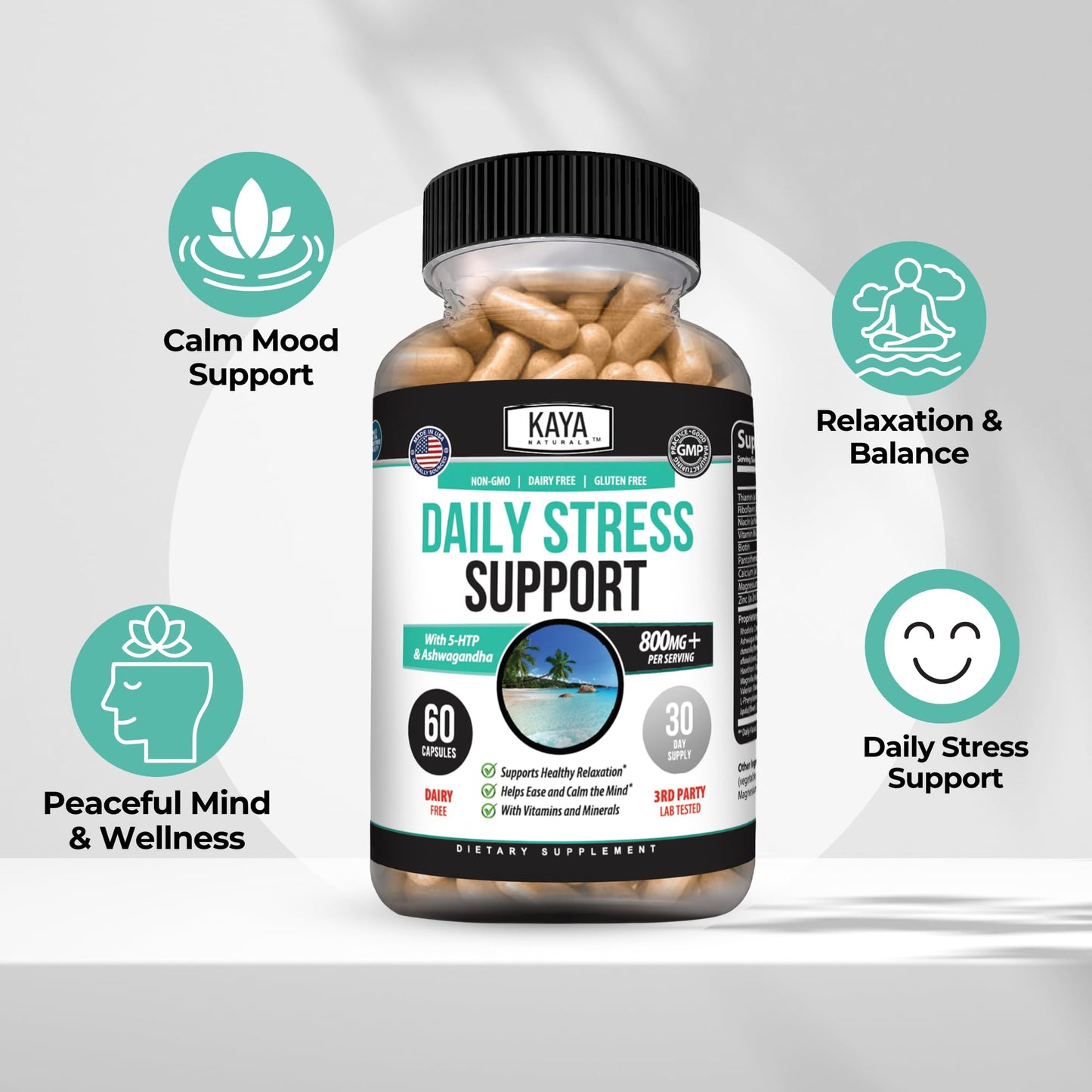 Kaya Naturals Natural Herbal Stress Support Vitamin Capsule 60 Capsules