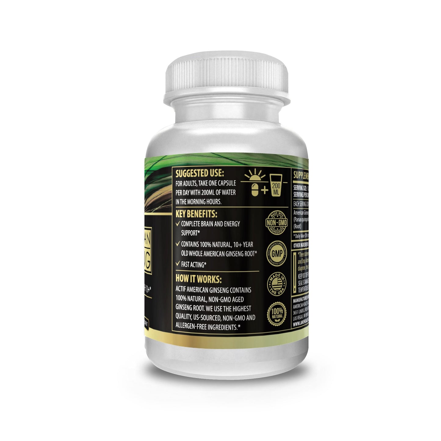 ACTIF American Ginseng 500mg Capsule, 1 Count