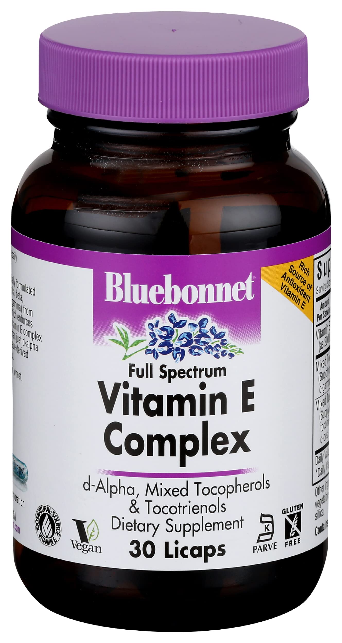 BlueBonnet Full Spectrum Natural Vitamin E Complex Capsules, 30 Count