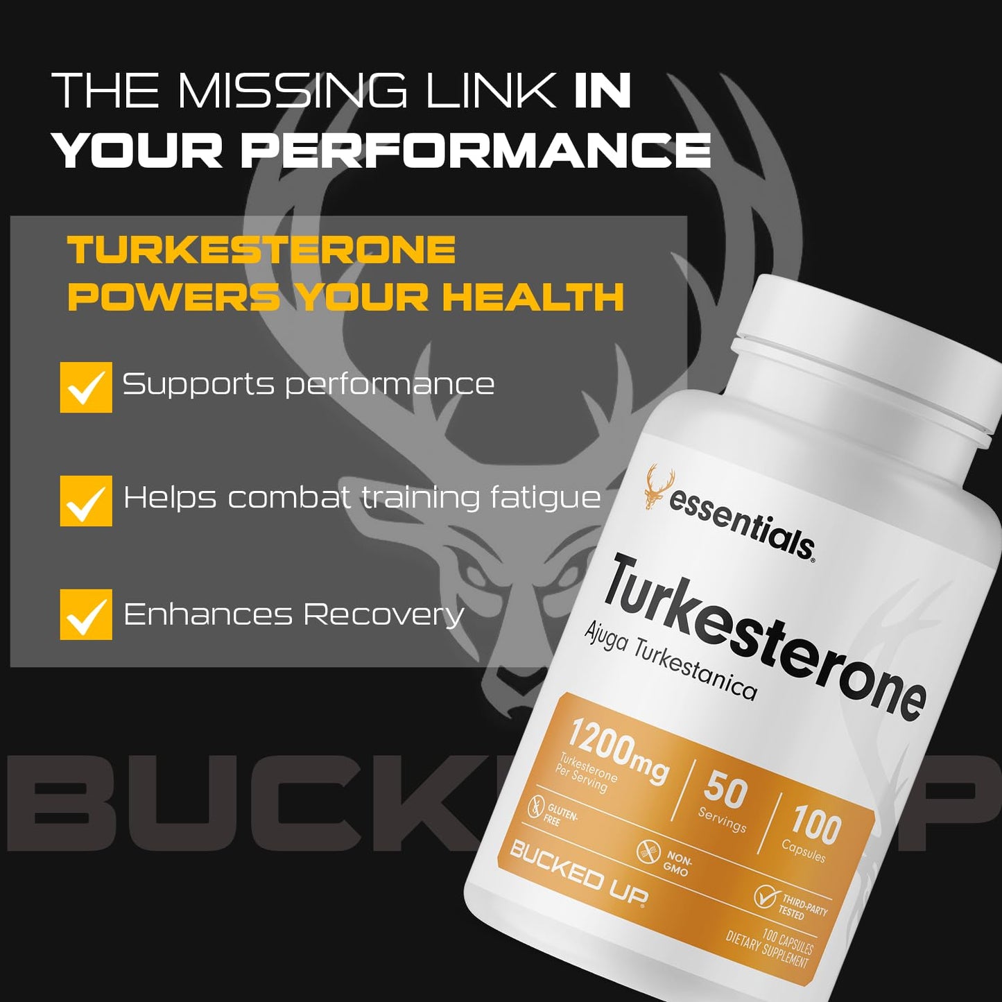 Bucked Up Turkesterone 1200mg Ajuga Turkestanica Extract Standardized 10% Capsules, 100 Count