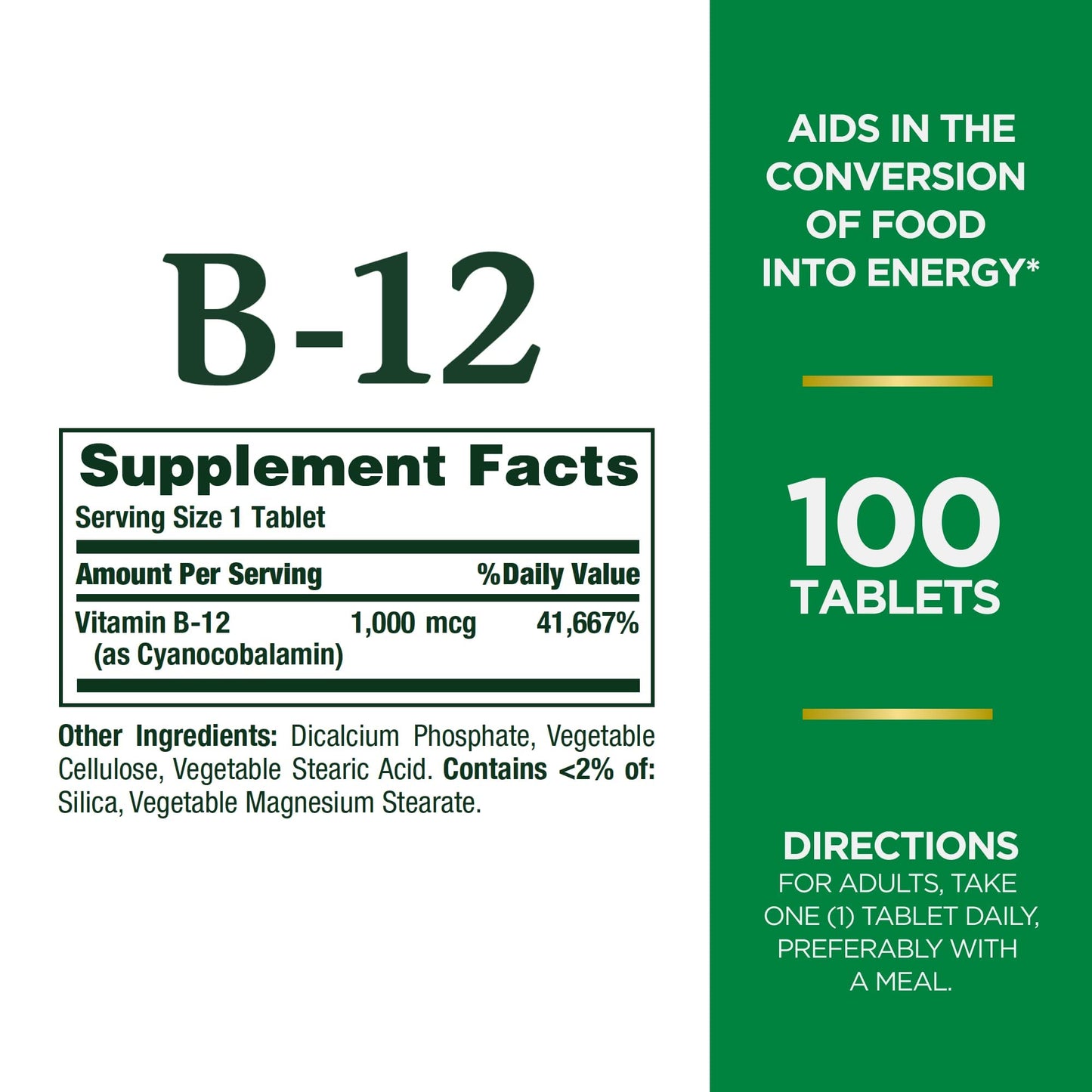 Nature's Bounty Vitamin B12 Tablet, 1000 mcg, 100 Count