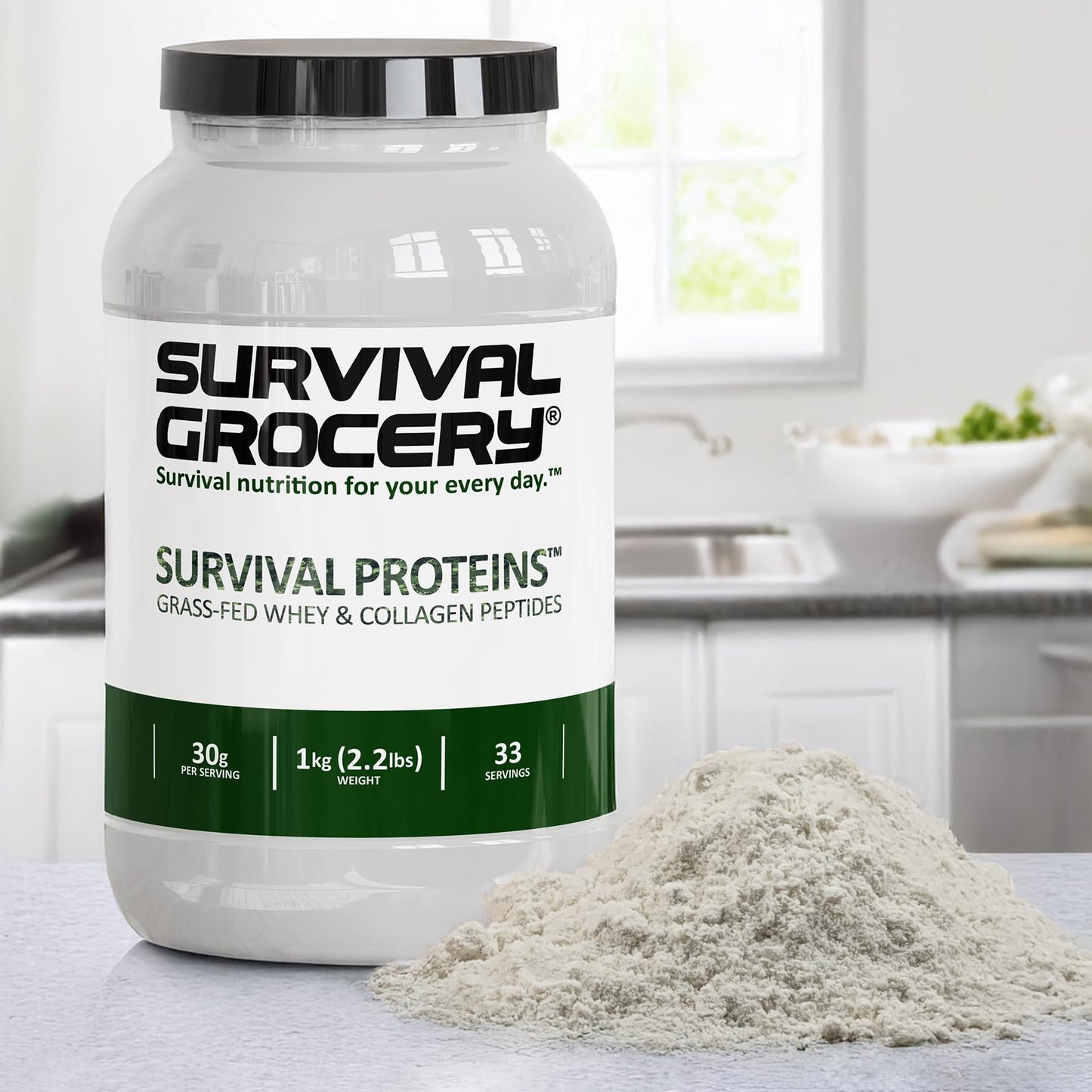 Survival Grocery Grass-Fed Whey Protein & Collagen Peptides (Types I & III) Powder, 2.2 lb