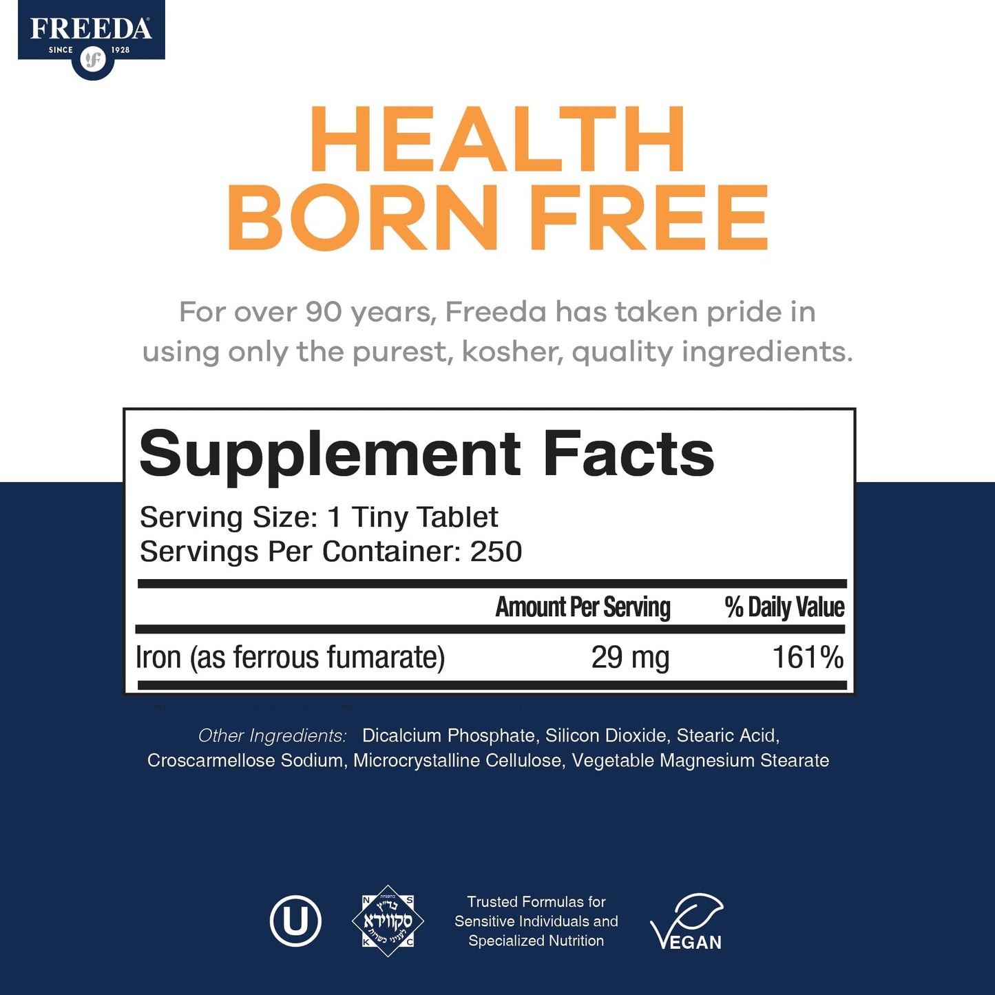 FREEDA Gentle Iron Supplement from Ferrous Fumarate – Stomach-Friendly, Easy-to-Swallow Tablets, 250 Tablets