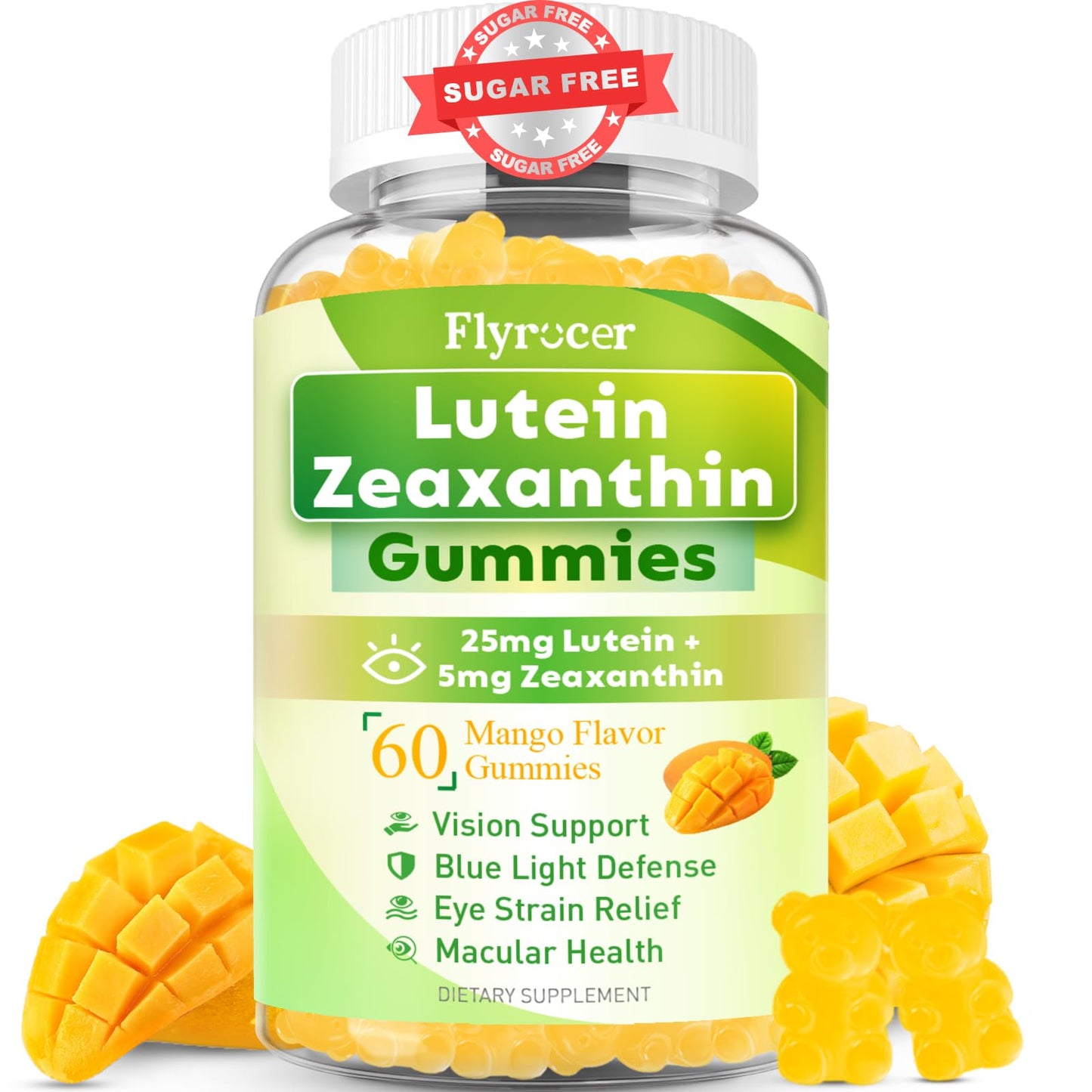 Flyrocer Sugar Free Lutein 25mg with Zeaxanthin Gummies, 60 Count
