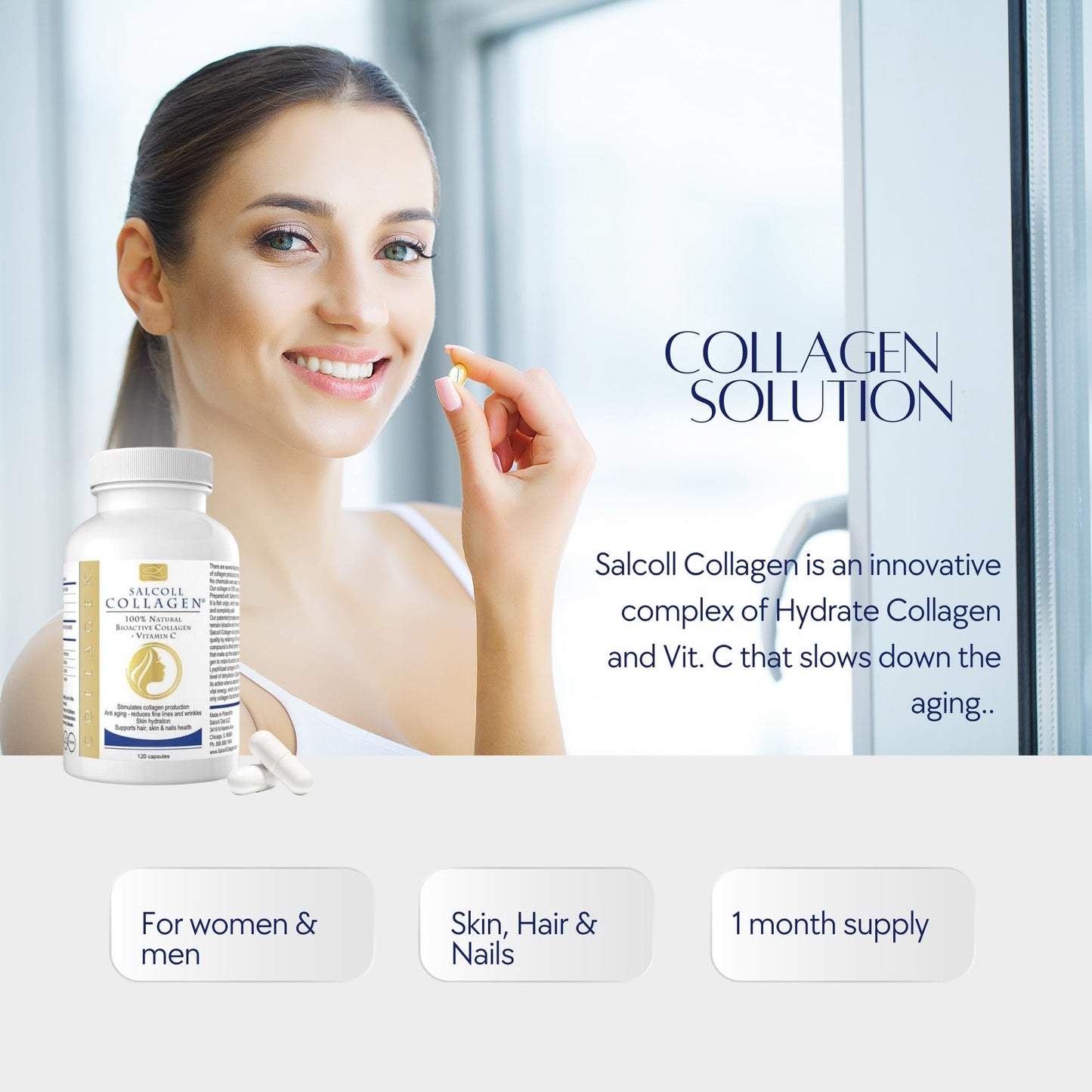 Salcoll Pure Marine Collagen Skin Capsules 120 Count