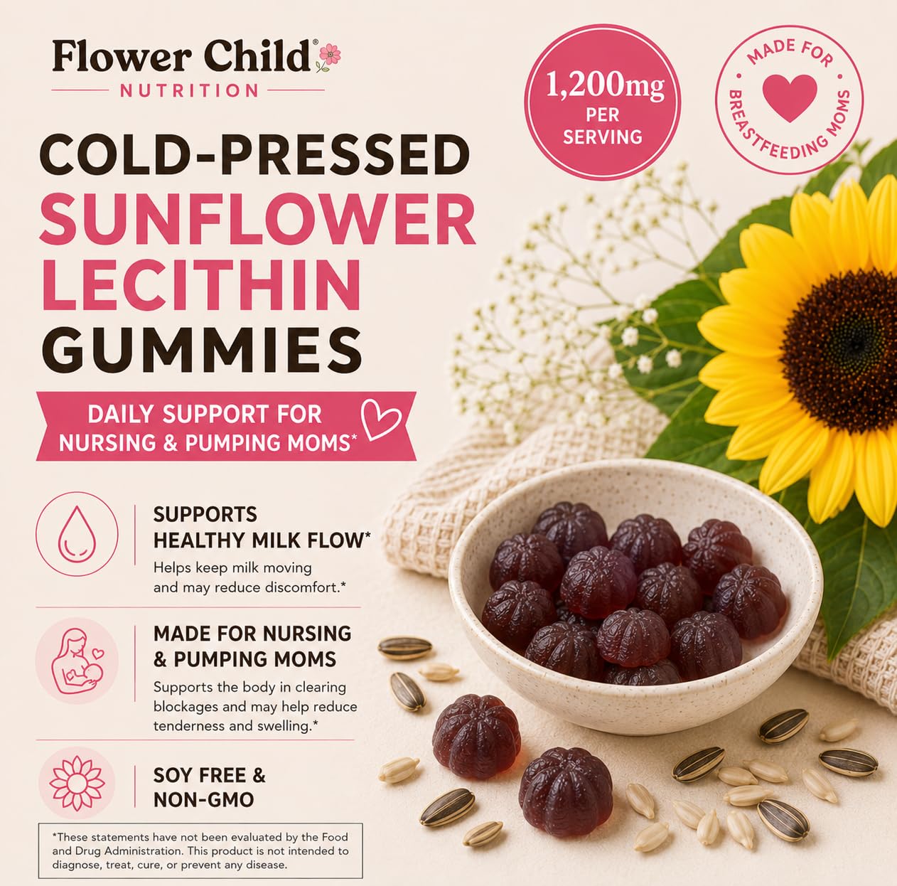 Flower Child Sunflower Lecithin Cold-Pressed Gummies 60 Count