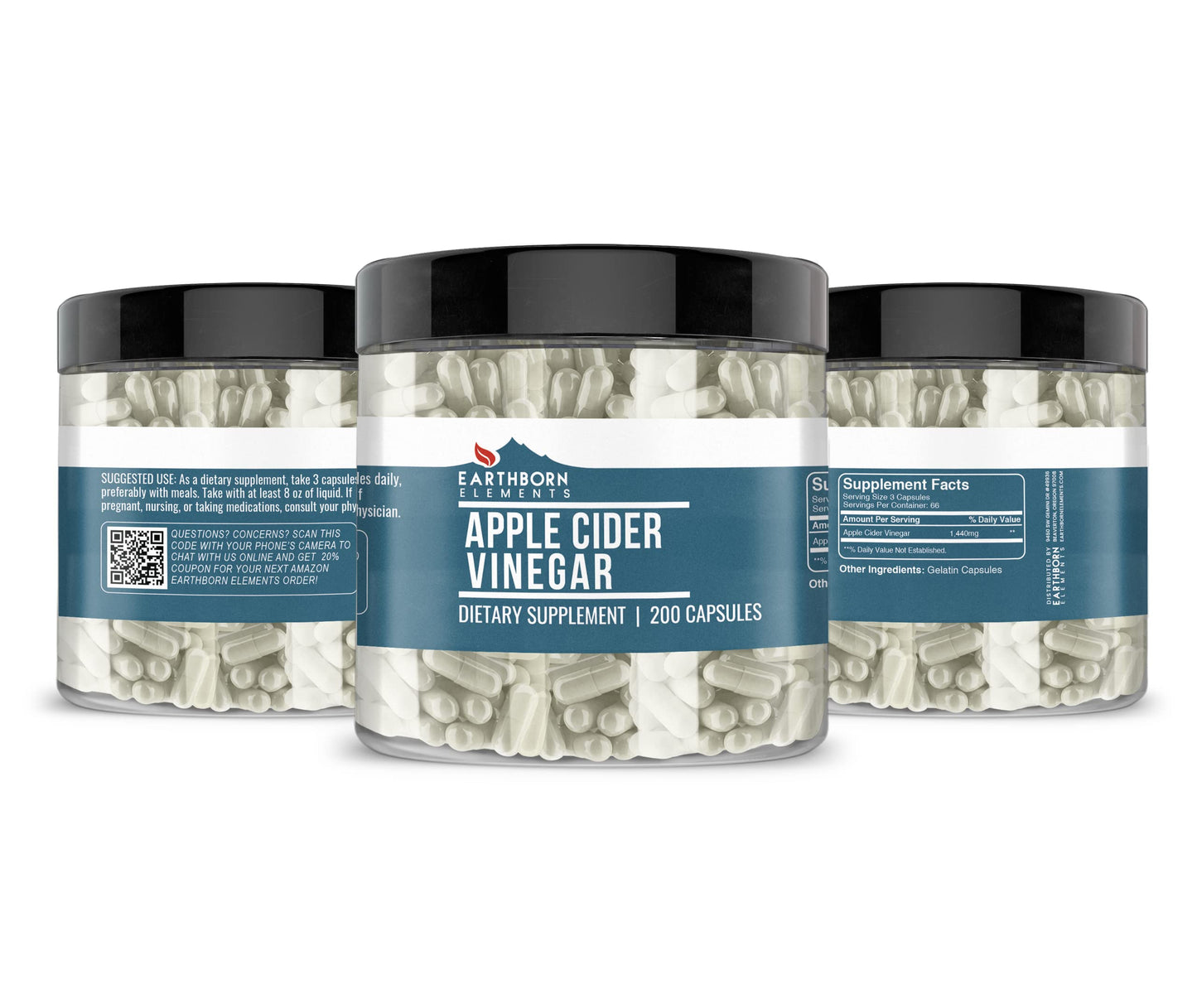 Earthborn Elements Apple Cider Vinegar Capsules, 400 Capsules