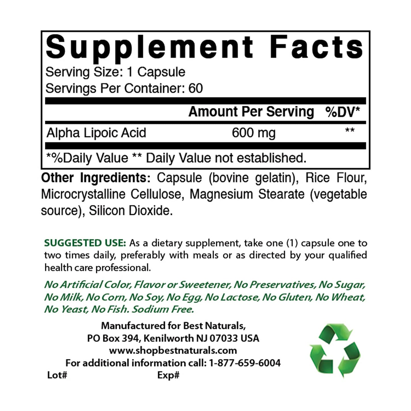 Best Naturals NAC 600 mg & Alpha Lipoic Acid 600 mg Capsules, 250 Count
