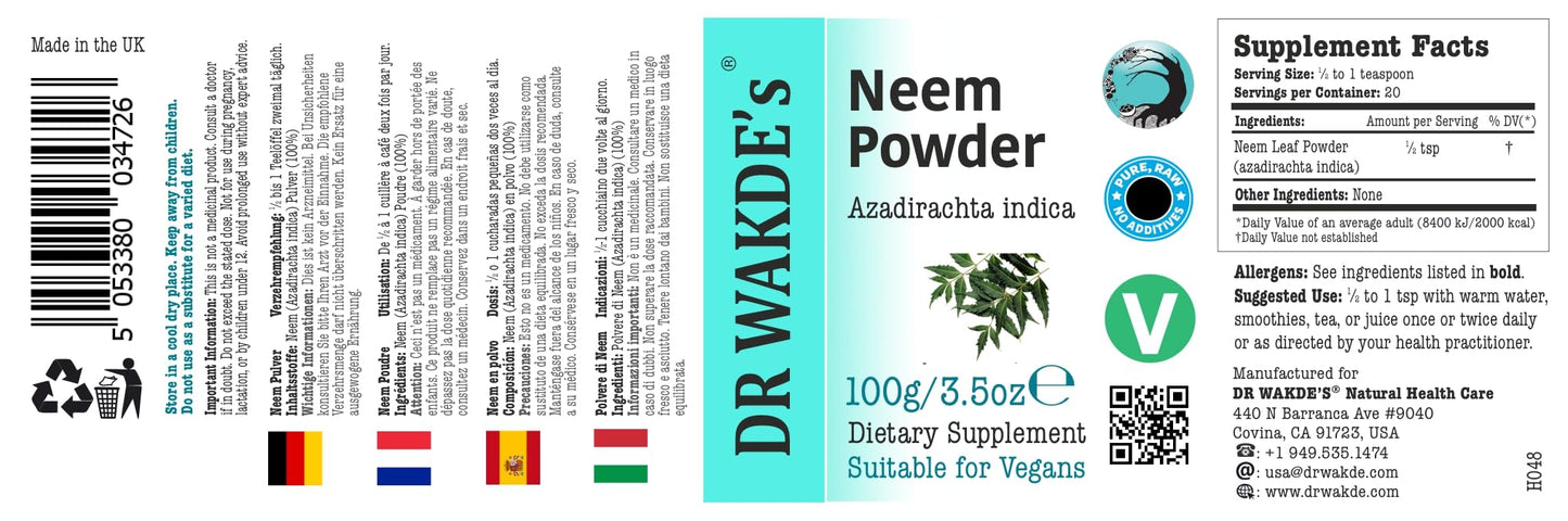 DR WAKDE's Neem Powder (Azadirachta Indica), 3.53 oz