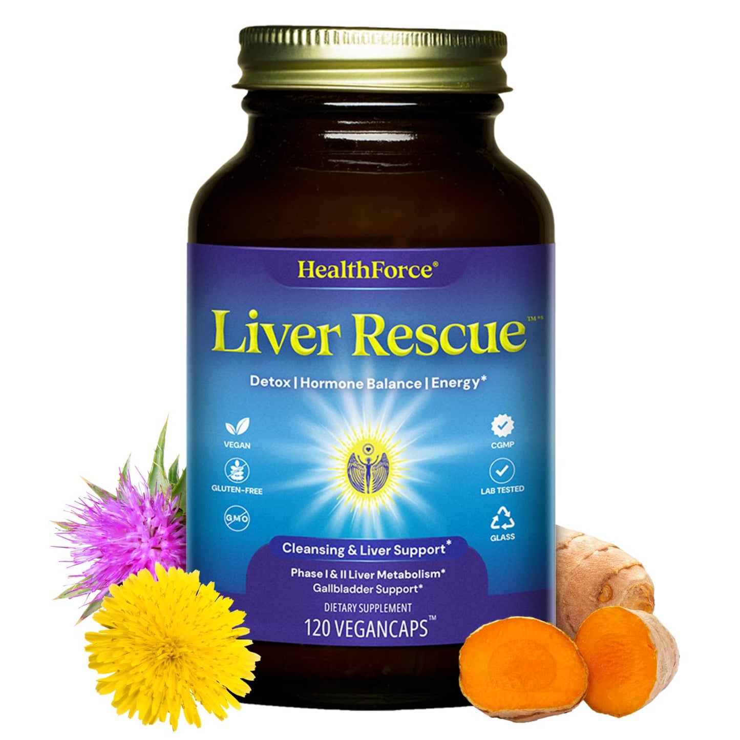 HEALTHFORCE SUPERFOODS Liver Rescue Natural Liver Cleanse with Milk Thistle & Dandelion Root Gluten-Free & Vegan 120 Capsules