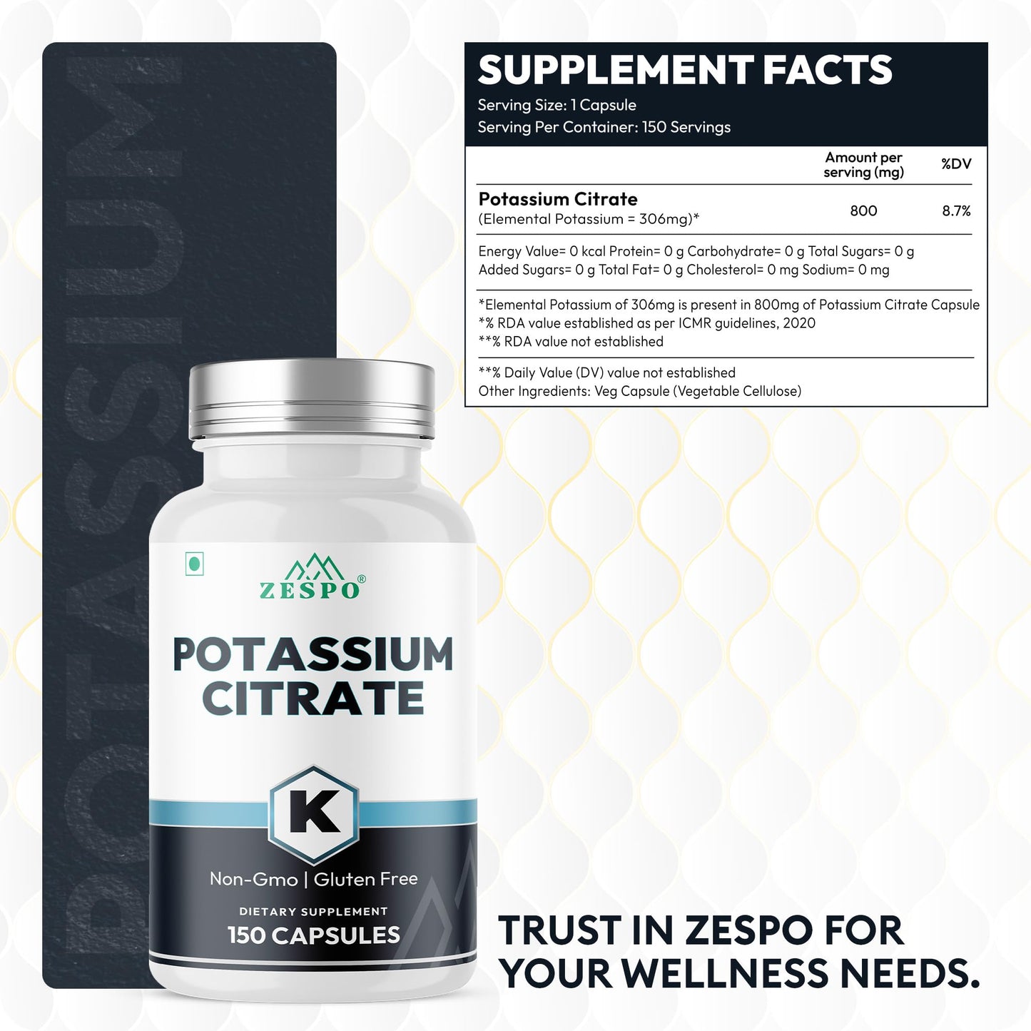Zespo Potassium Citrate 800mg Capsule, 150 Count