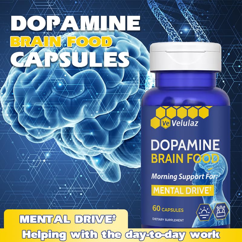 Velulaz Dopamine Brain Nutritional Supplement with Magnesium Complex for Concentration, Morning Mental Drive & Focus, Allergen-Free Mental Clarity, 60 Capsules